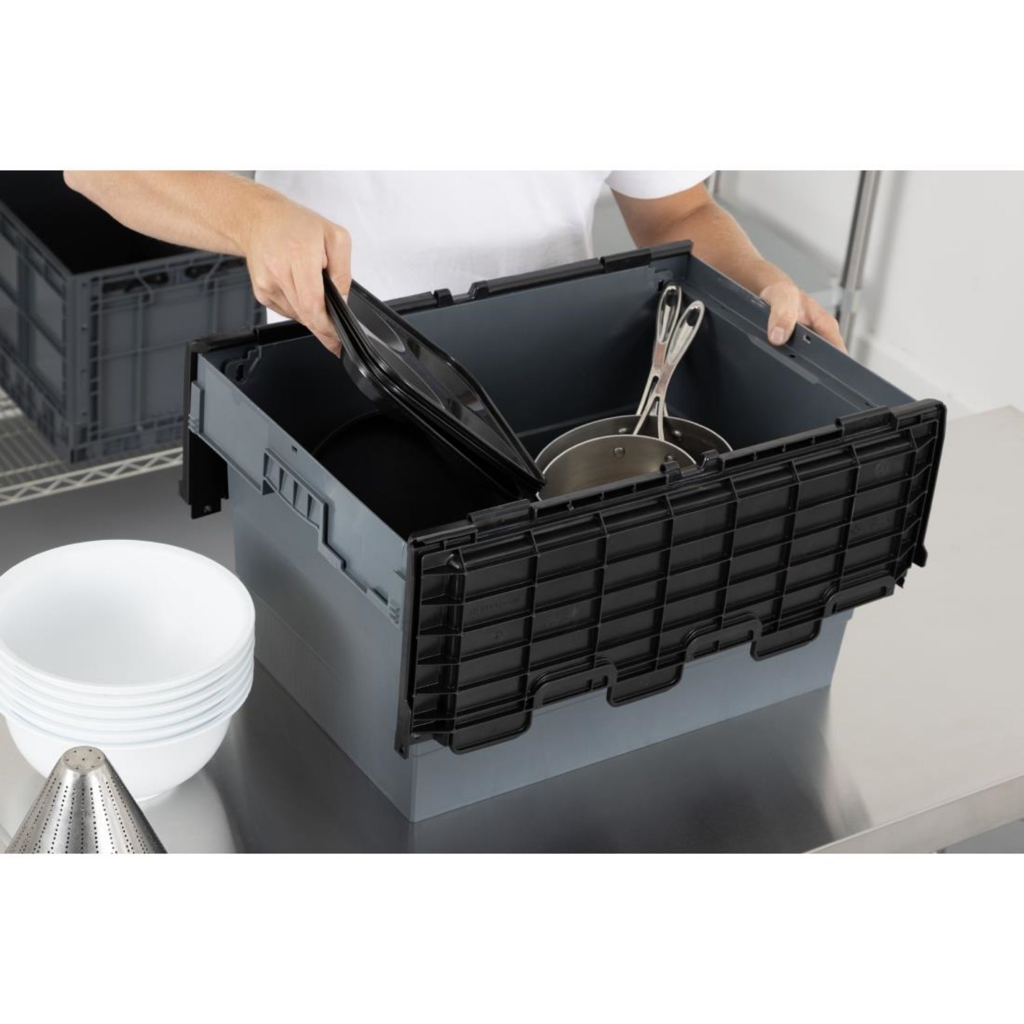 Picture of Vogue Plastic Transport Storage Crate with Attached Lid 600x400x320mm