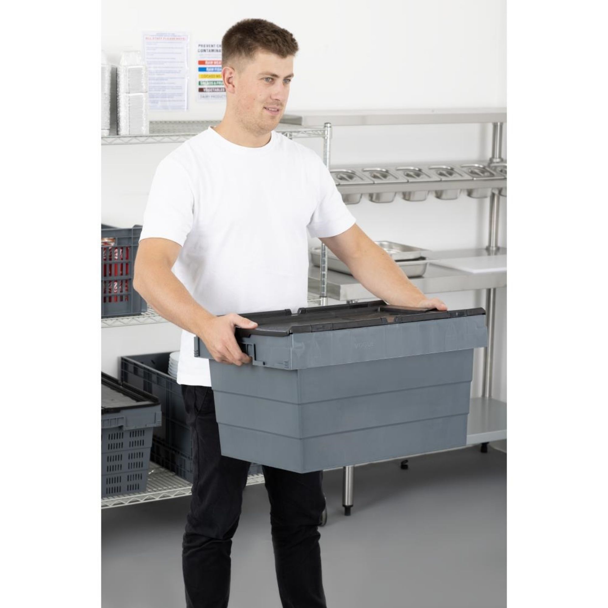 Picture of Vogue Plastic Transport Storage Crate with Attached Lid 600x400x320mm