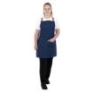 Picture of Southside Short Length X-Cross Back Bib Apron Denim Blue with Tan Ties - BA159