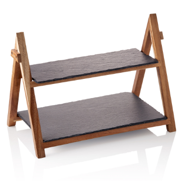Picture of Was Germany Slate Line Serving Rack, Natural Slate/Wood, 2-Tier, 30 cm