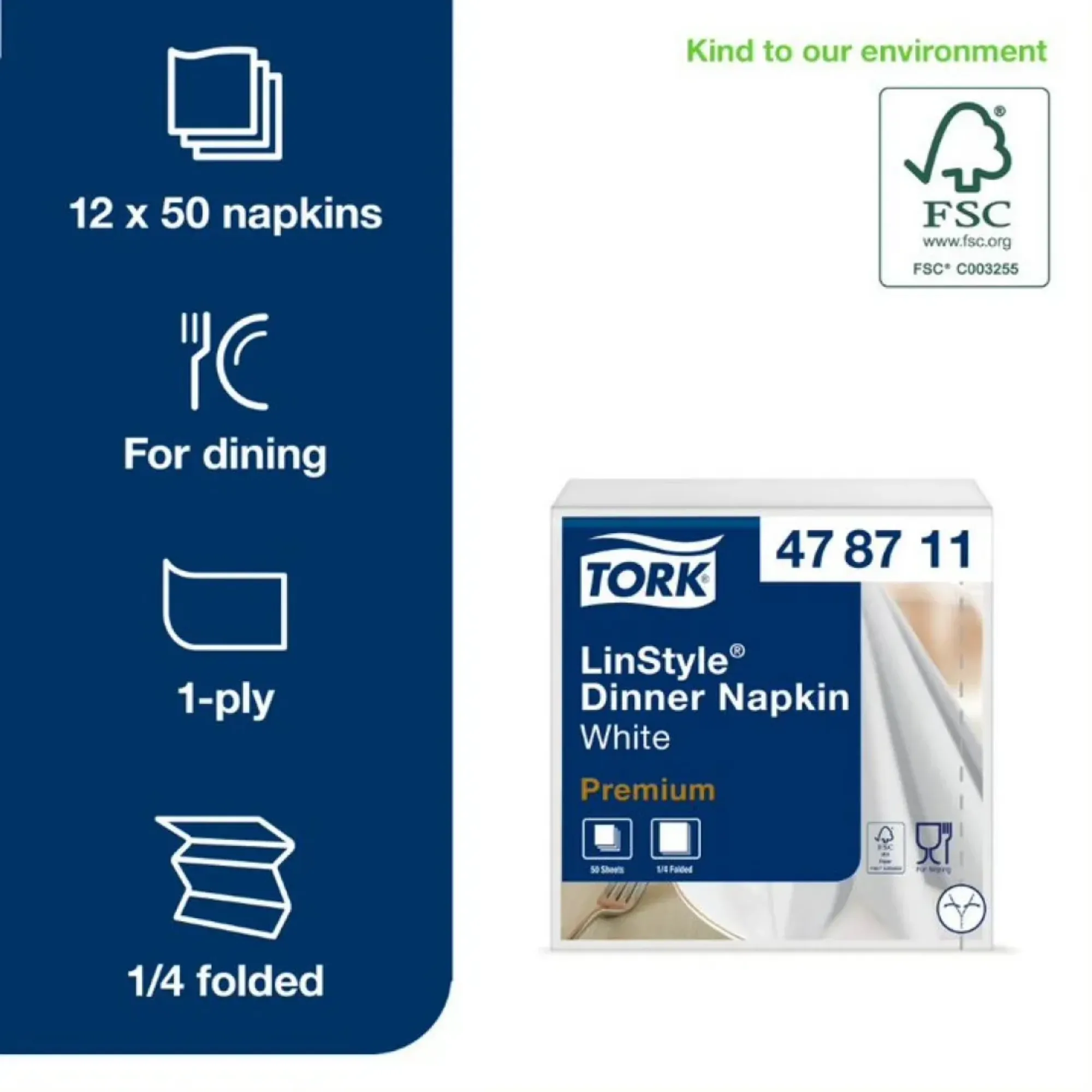 Picture of Tork Linstyle Napkin White 4 Fold X 600