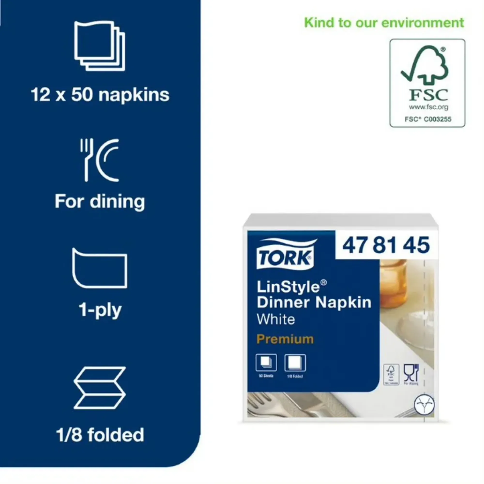 Picture of Tork Linstyle Napkin 8 Fold White X 600