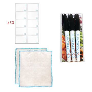Picture of Puracycle Reusable Blank Label Pack (50 Labels, 2 Cloths) + Free Pens