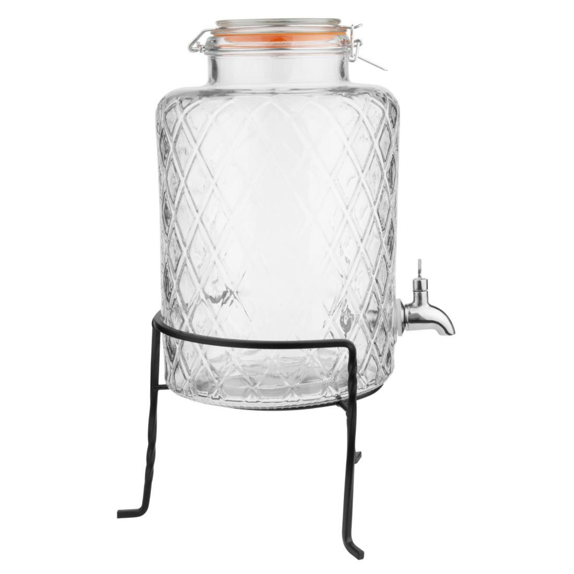 Picture of Olympia Geo Glass Clip-Top Drinks Dispenser with Wire Stand 8Ltr