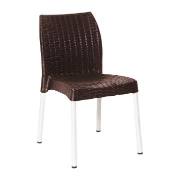 Picture of Bolero Elements Polypropylene Rattan Side Chairs Dark Brown (4 Pack)