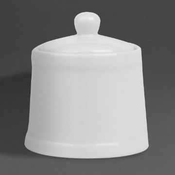 Picture of Olympia Whiteware Pier Sugar Bowls with Lids 250ml (6 Pack)