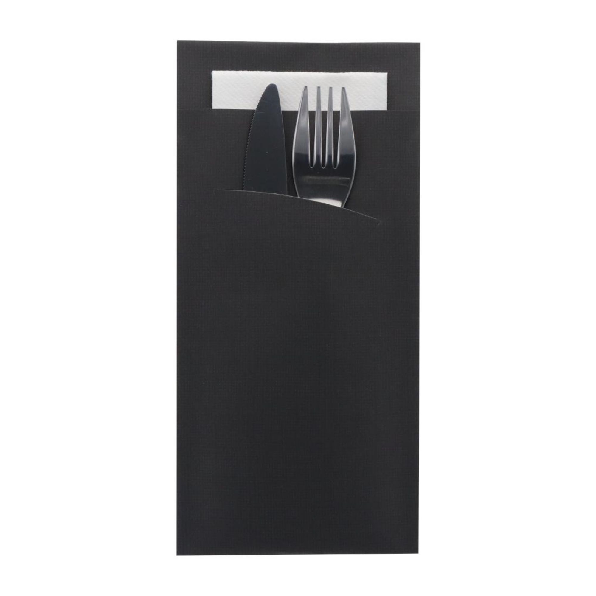 Picture of Europochette Extra Size Black Cutlery Pouch with White Airlaid Napkin (200 pack)