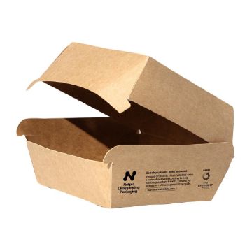 Picture of Notpla 5" Clamshell Burger Boxes - Kraft (200 Pack)