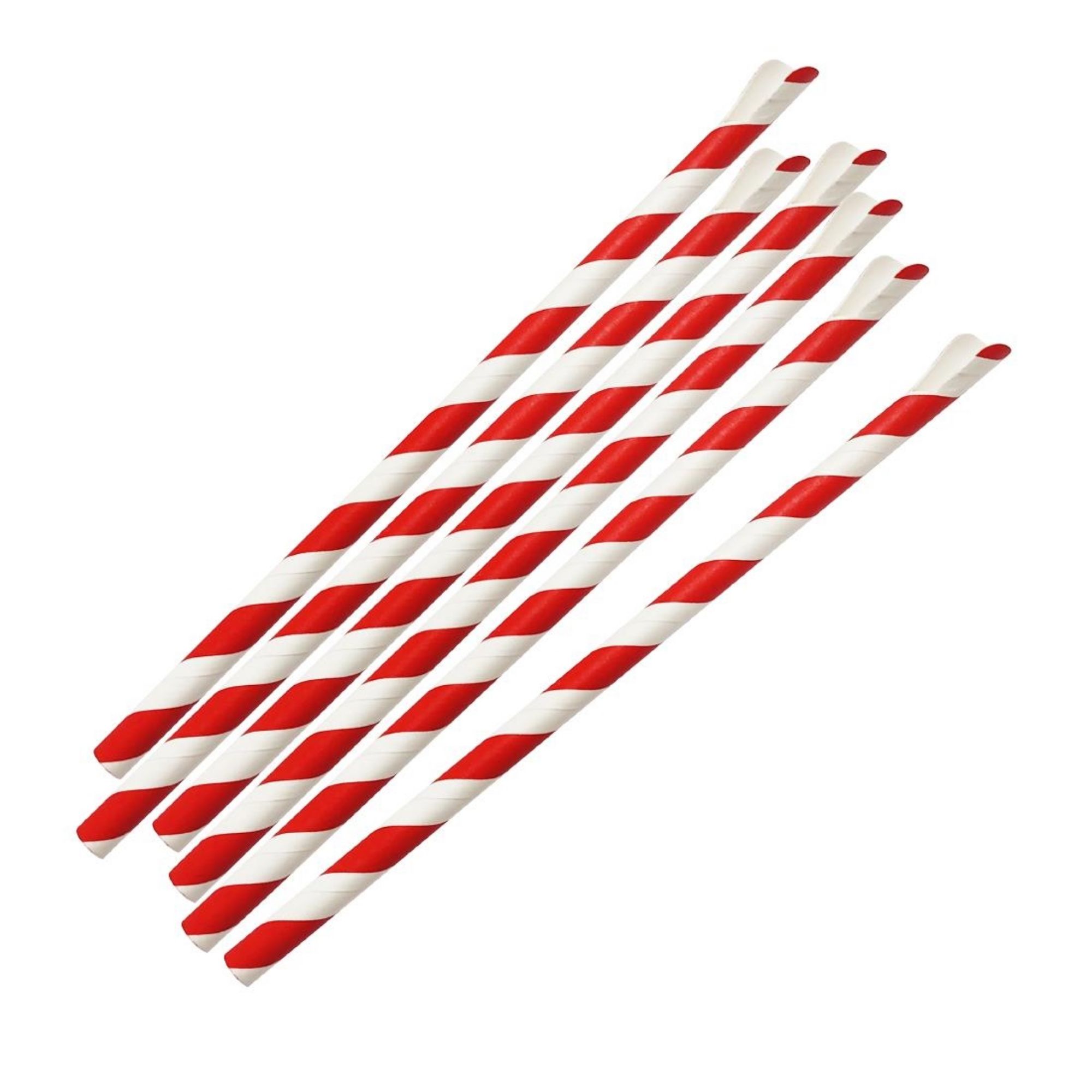 Picture of Fiesta Compostable Paper Spoon Straw Red & White Stripe 210x8mm (250 Pack)