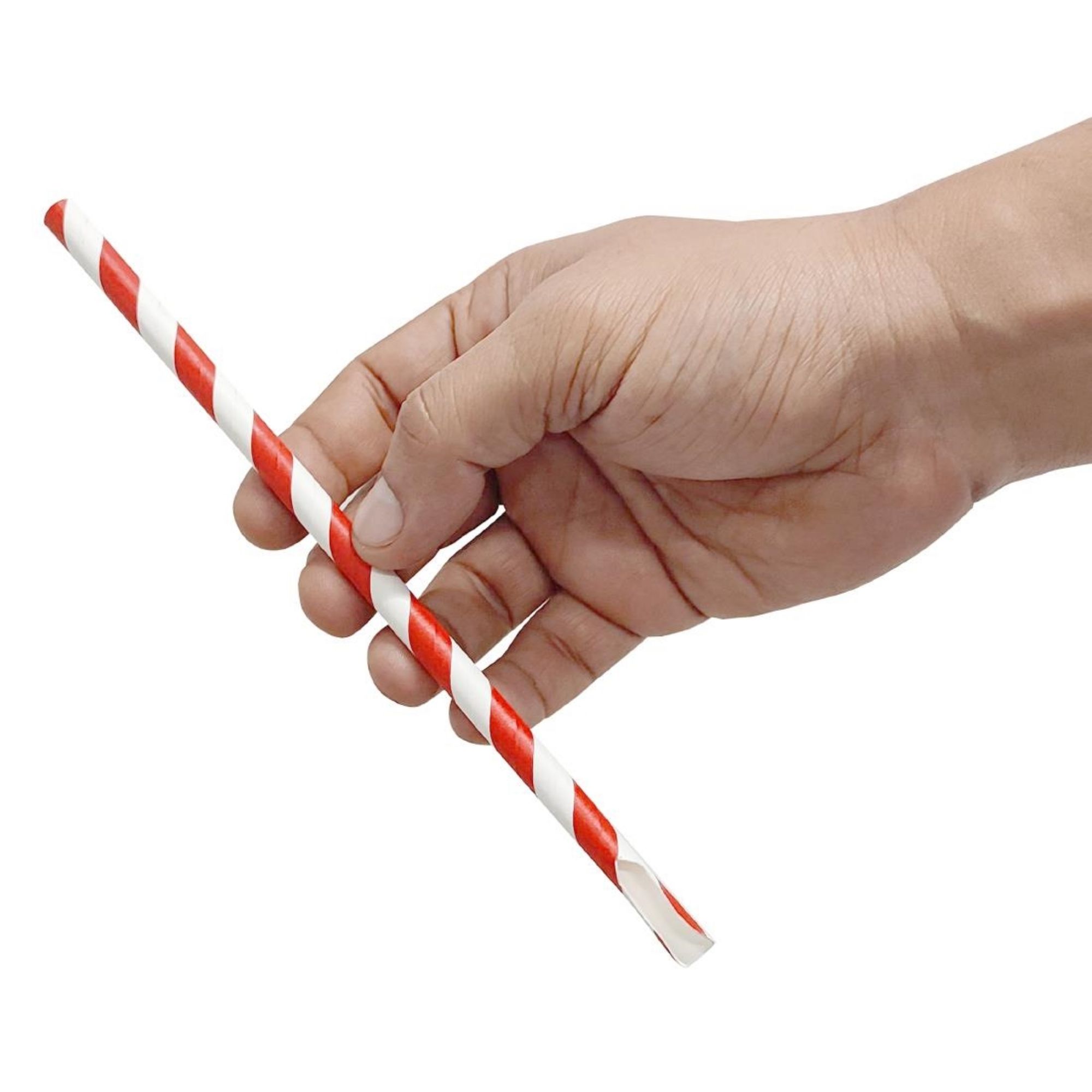Picture of Fiesta Compostable Paper Spoon Straw Red & White Stripe 210x8mm (250 Pack)