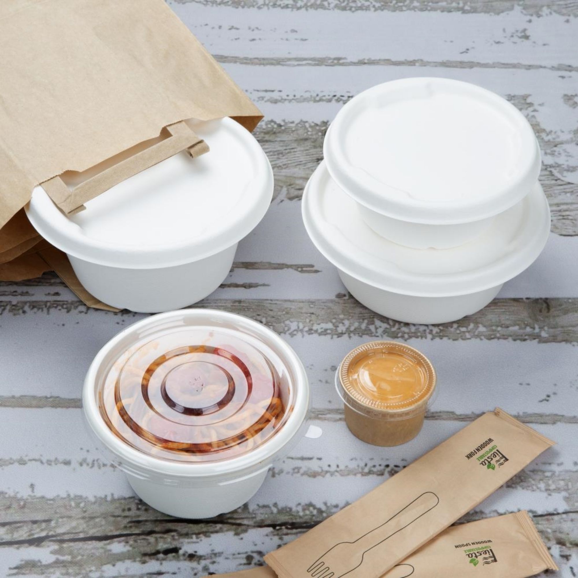 Picture of Fiesta Compostable Bagasse Lids for 750/900ml Bowl Bases (50 Pack)