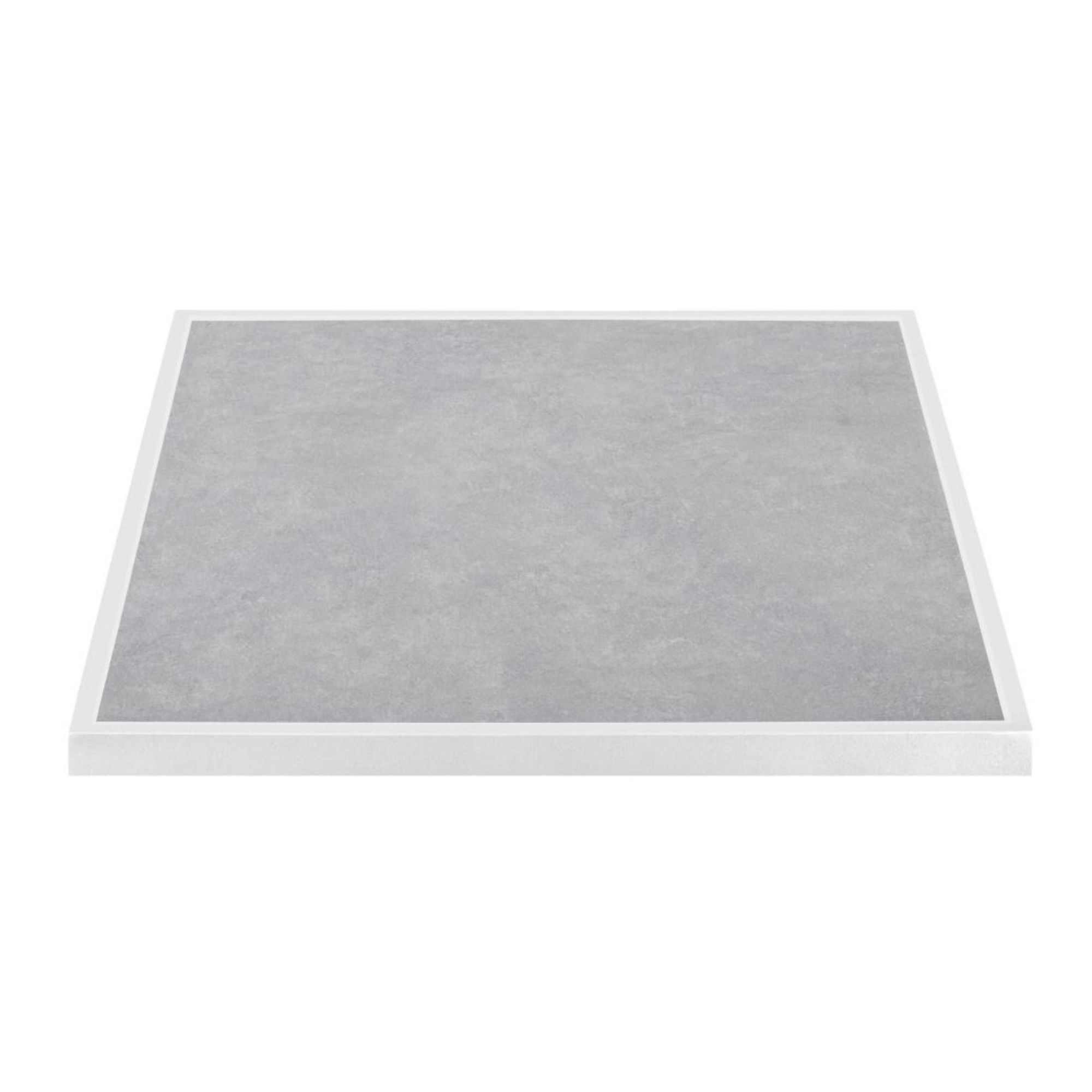 Picture of Bolero Light Grey Stone Effect Outdoor Tempered Glass Table Top White Trim 700mm