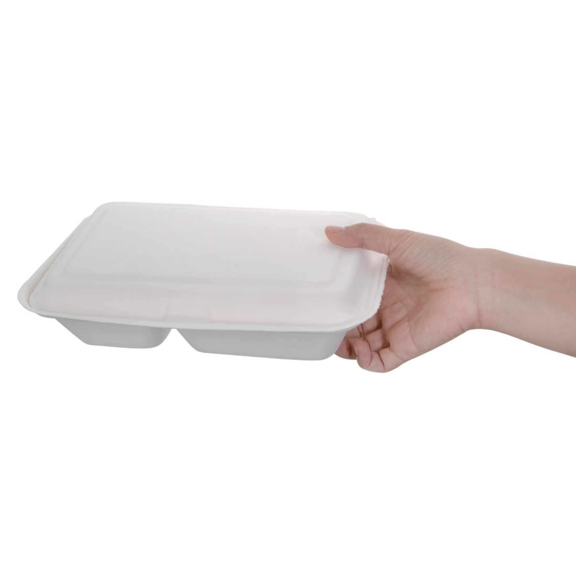 Picture of Fiesta Compostable Bagasse Hinged 2-Compartment Food Containers 253mm (200 Pack)