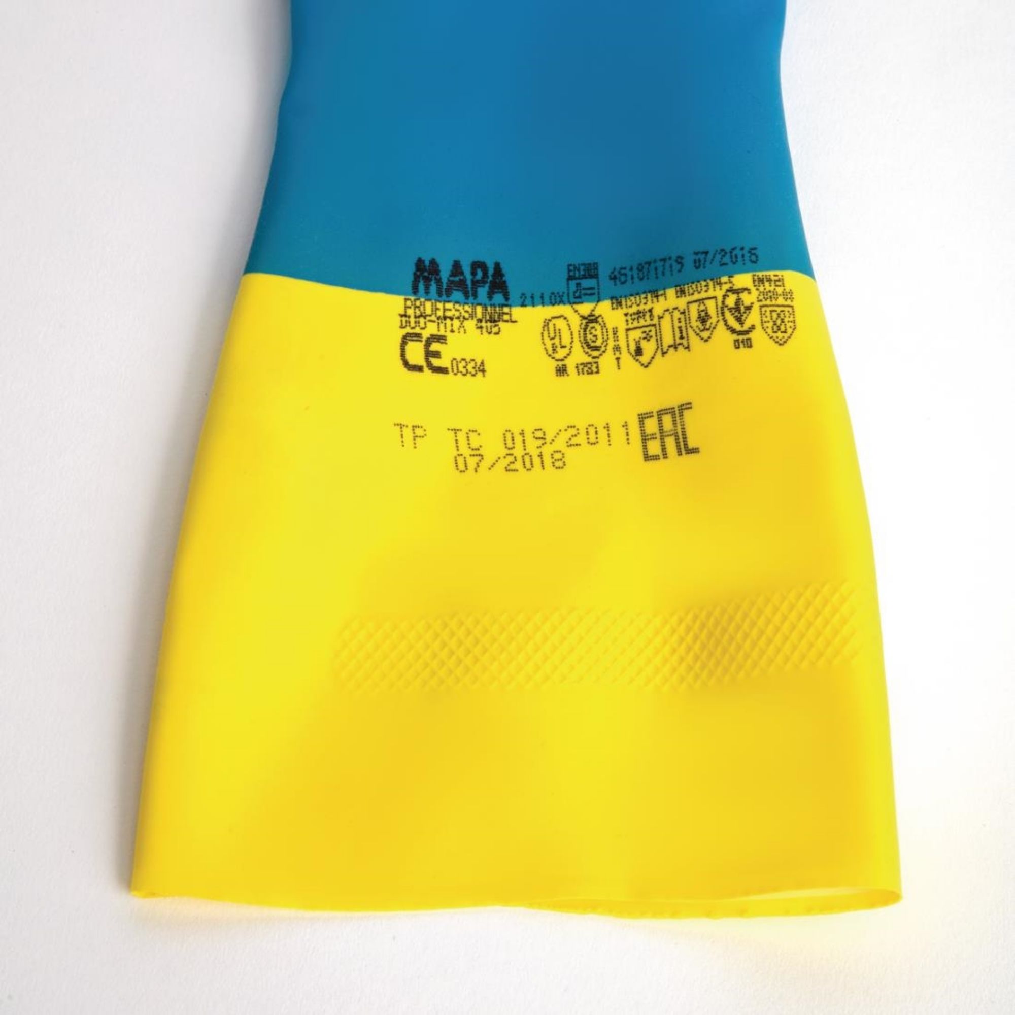 Picture of MAPA Alto 405 Liquid-Proof Heavy-Duty Janitorial Gloves Blue & Yellow Extra Large