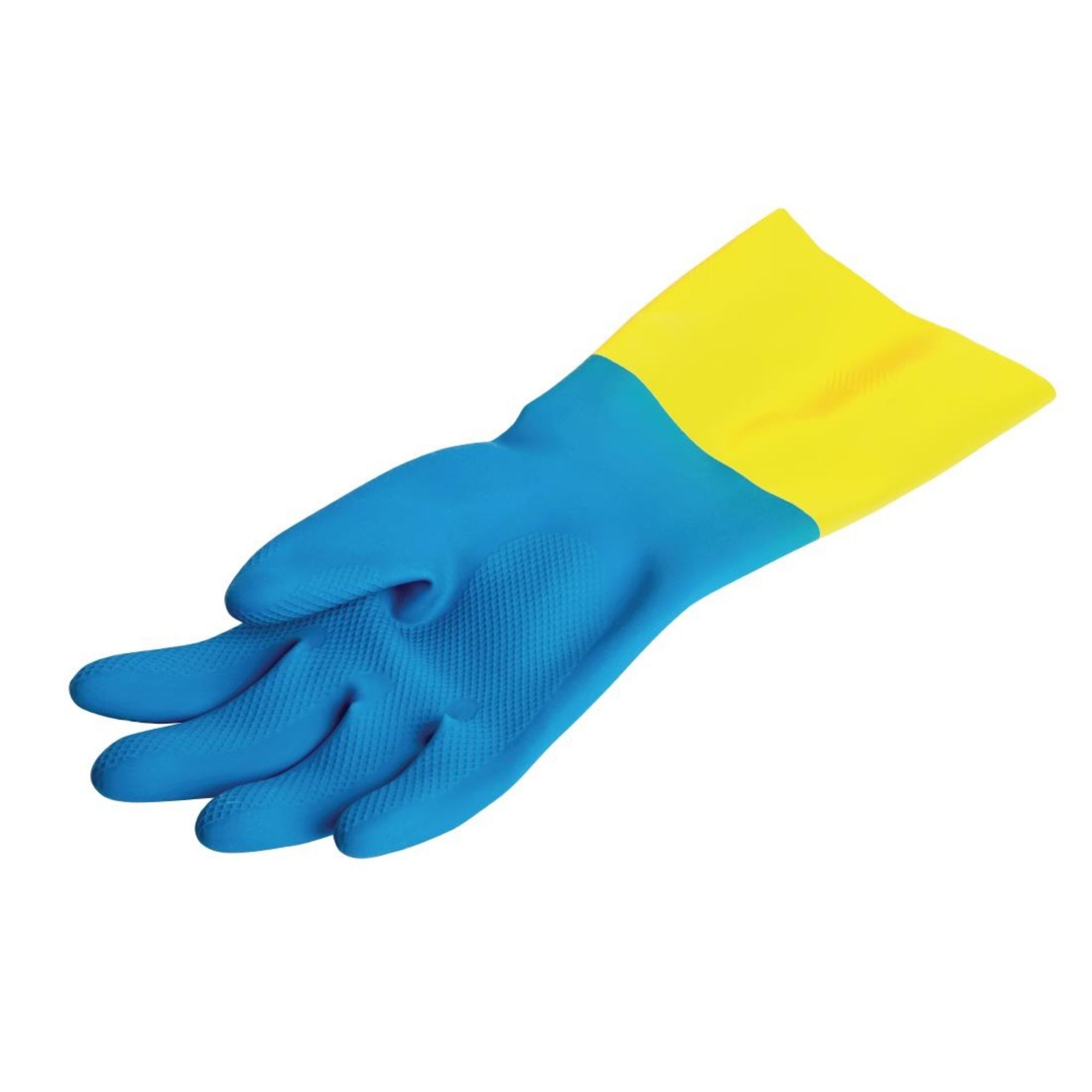 Picture of Mapa Alto 405 Liquid-Proof Heavy-Duty Janitorial Gloves Blue & Yellow Small