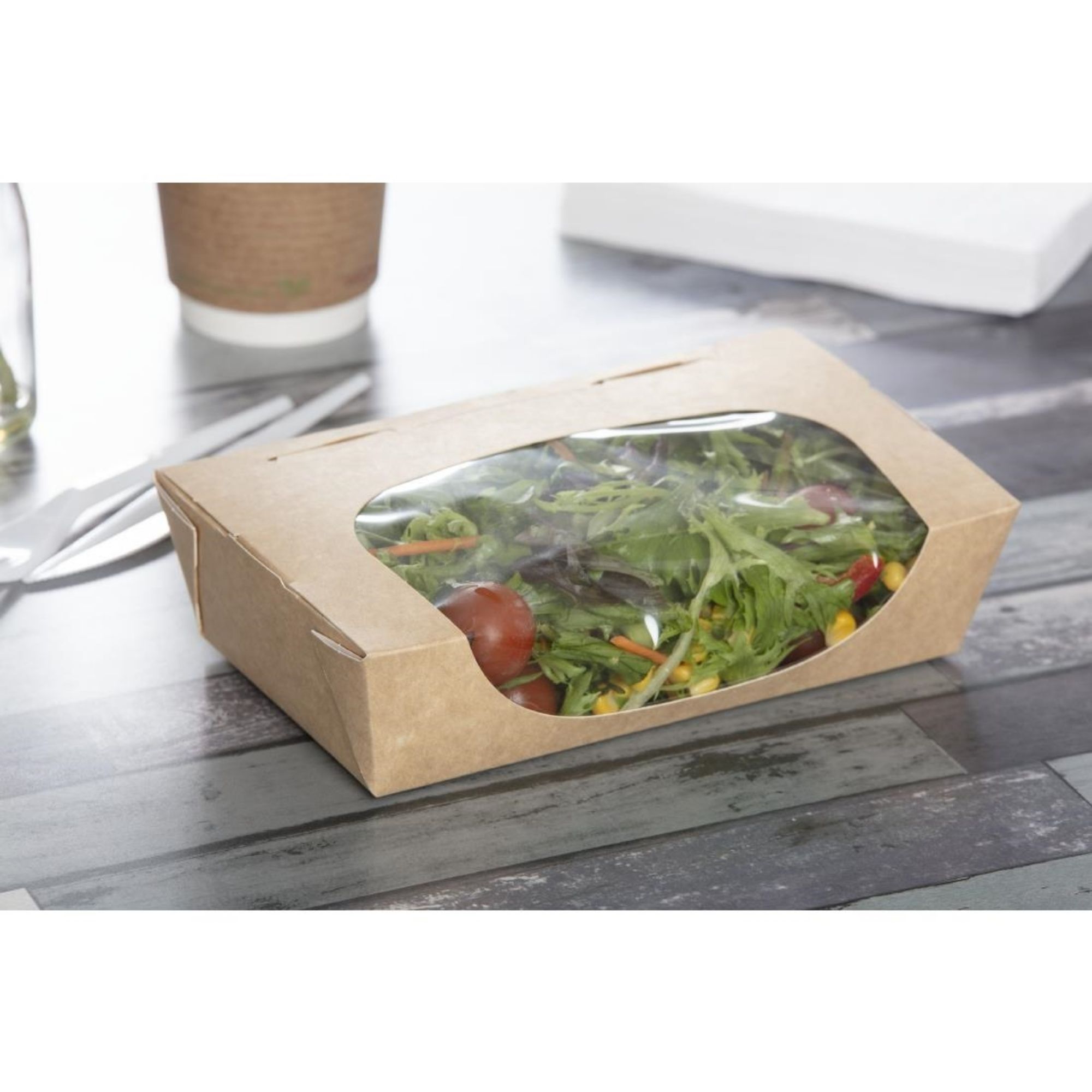 Picture of Colpac Recyclable Kraft Tuck-Top Salad Boxes With Window 1000ml (200 pack)