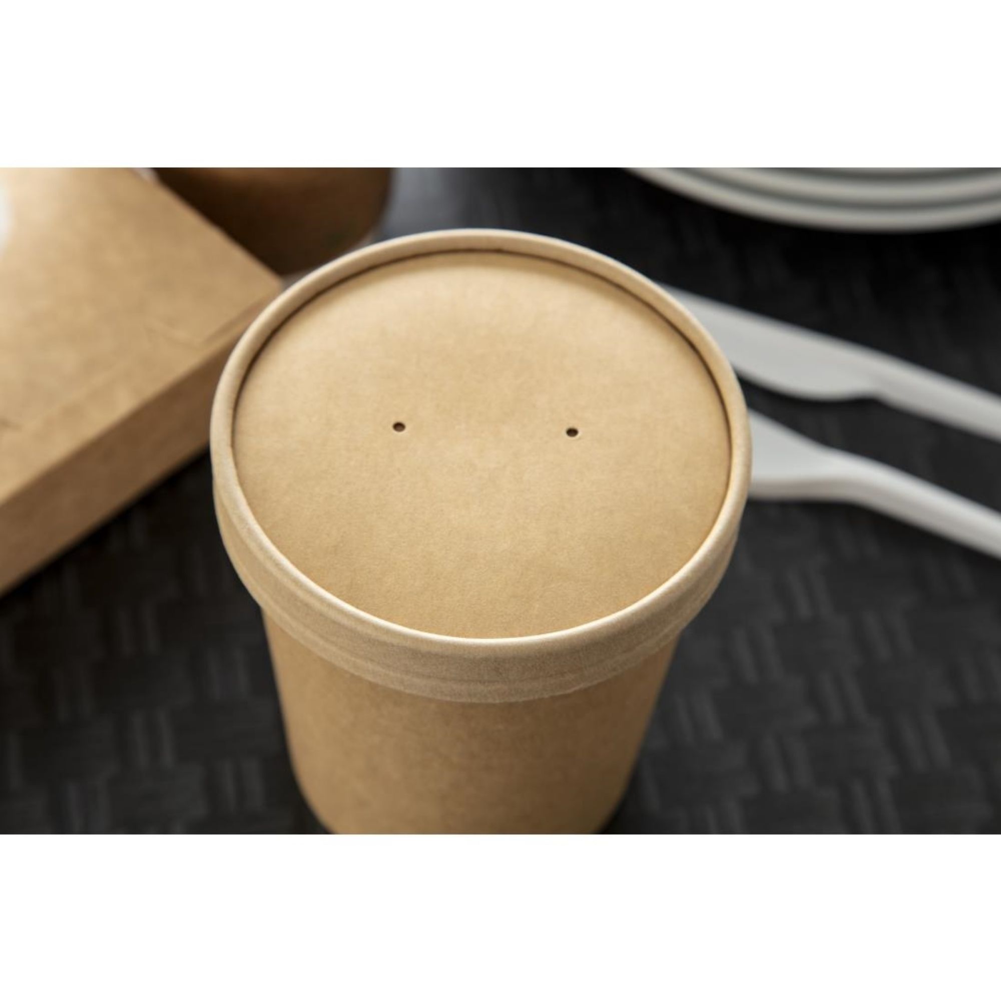 Picture of Colpac Recyclable Kraft Microwavable Soup Cup Lids 450ml (500 pack)