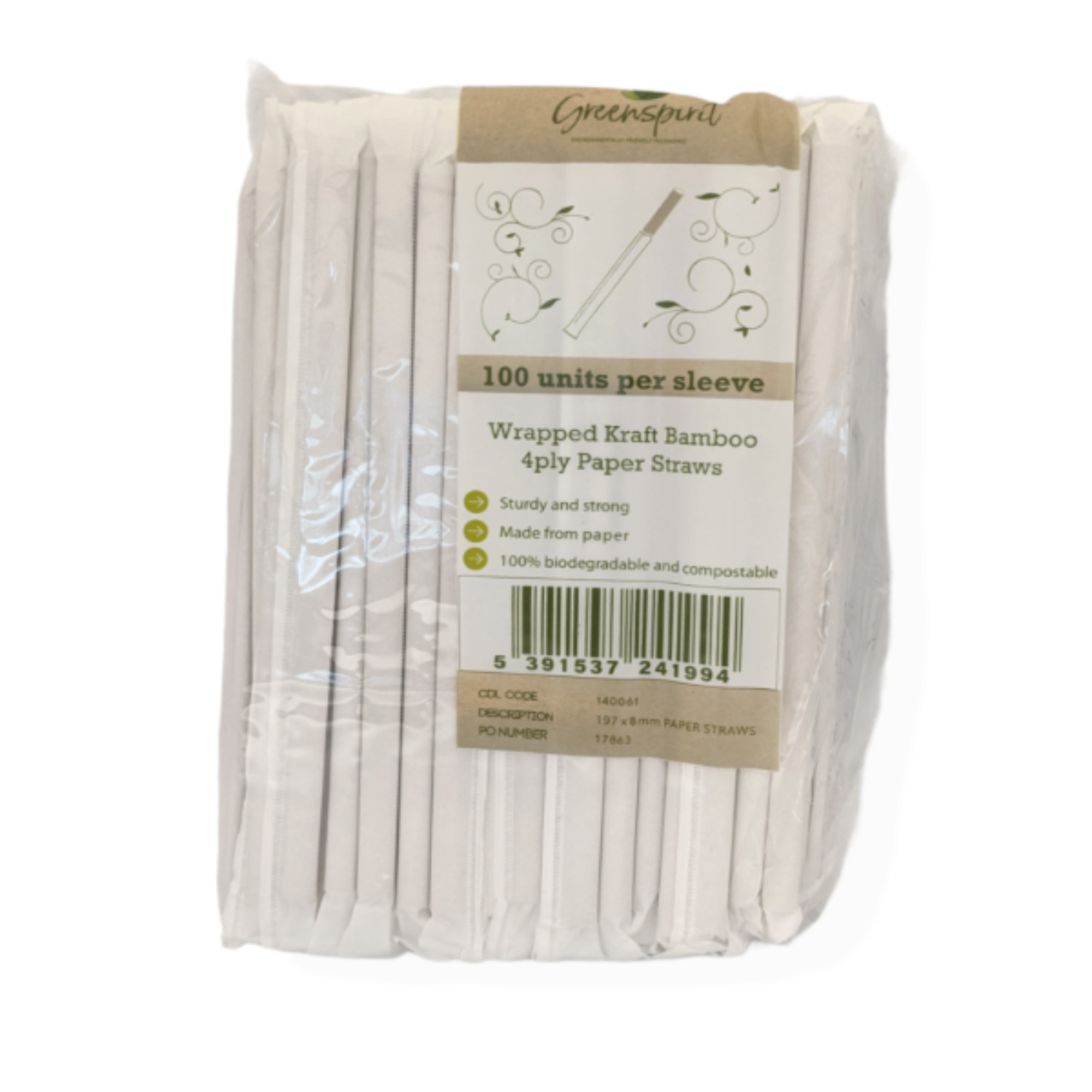 Picture of 8x197mm, 4ply, Wrapped GS Paper Straws Kraft (48x100)