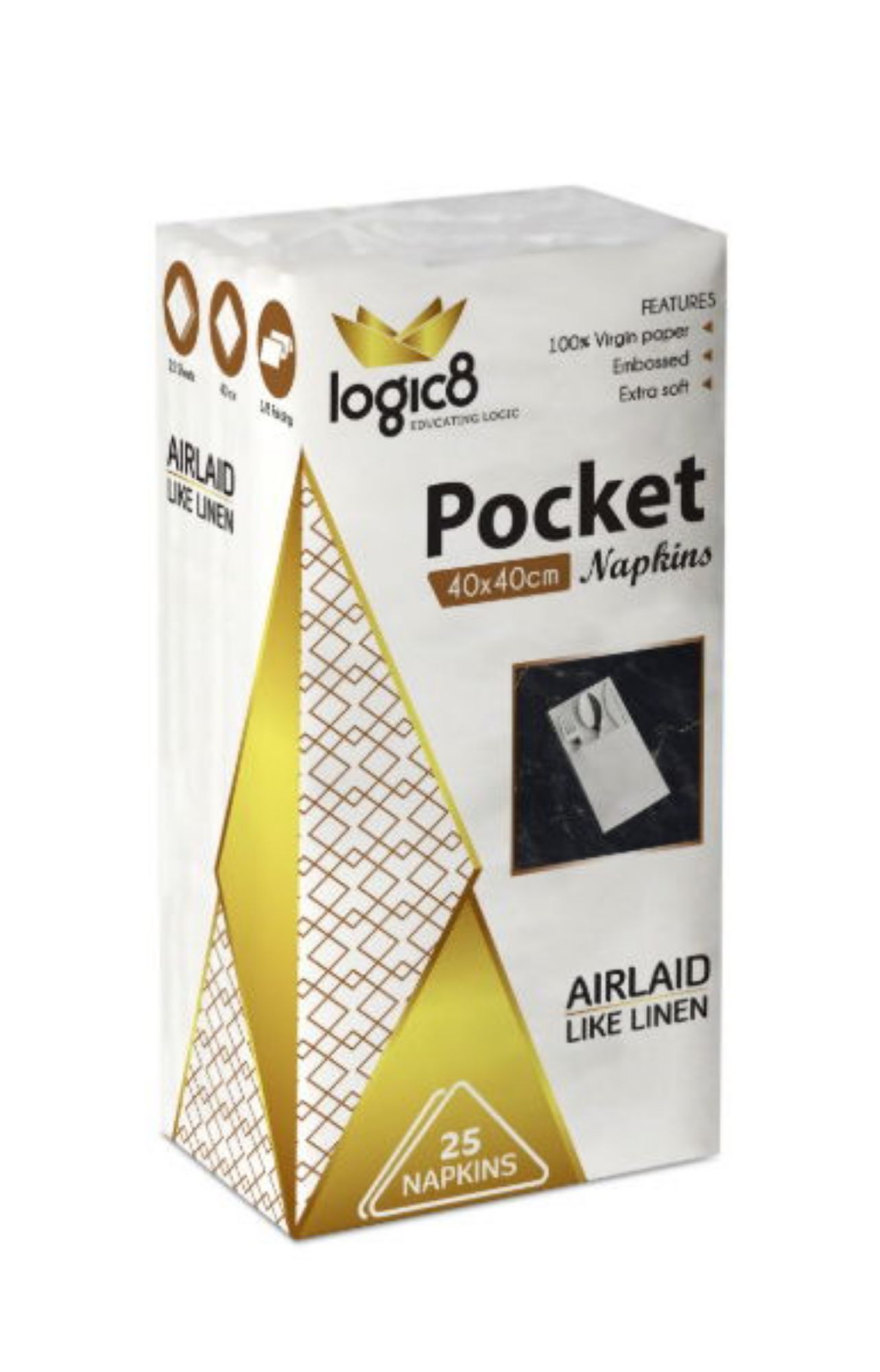 Picture of Logic8 40cm Airlaid pocket white napkins (20x25`s) - 160041