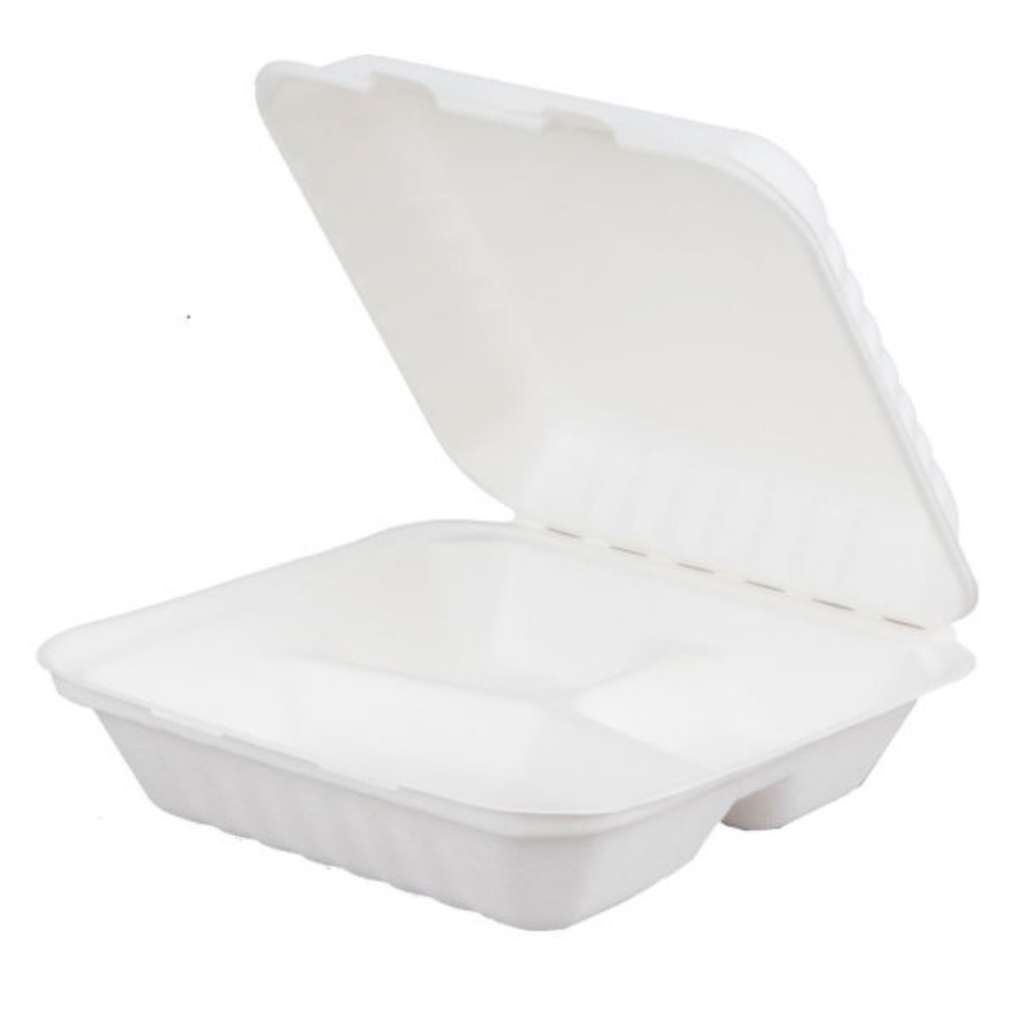 Picture of 8x8" Bagasse 3 Compartment Meal Box (5x50) - 120159