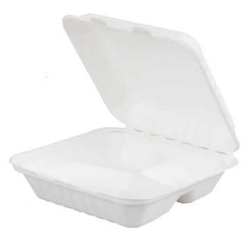 Picture of 8x8" Bagasse 3 Compartment Meal Box (5x50)