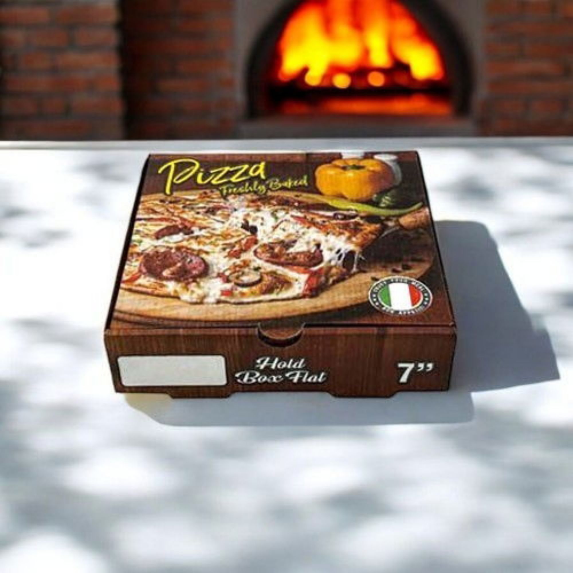 Picture of 7" Freshly Baked corrugated pizza box (100)