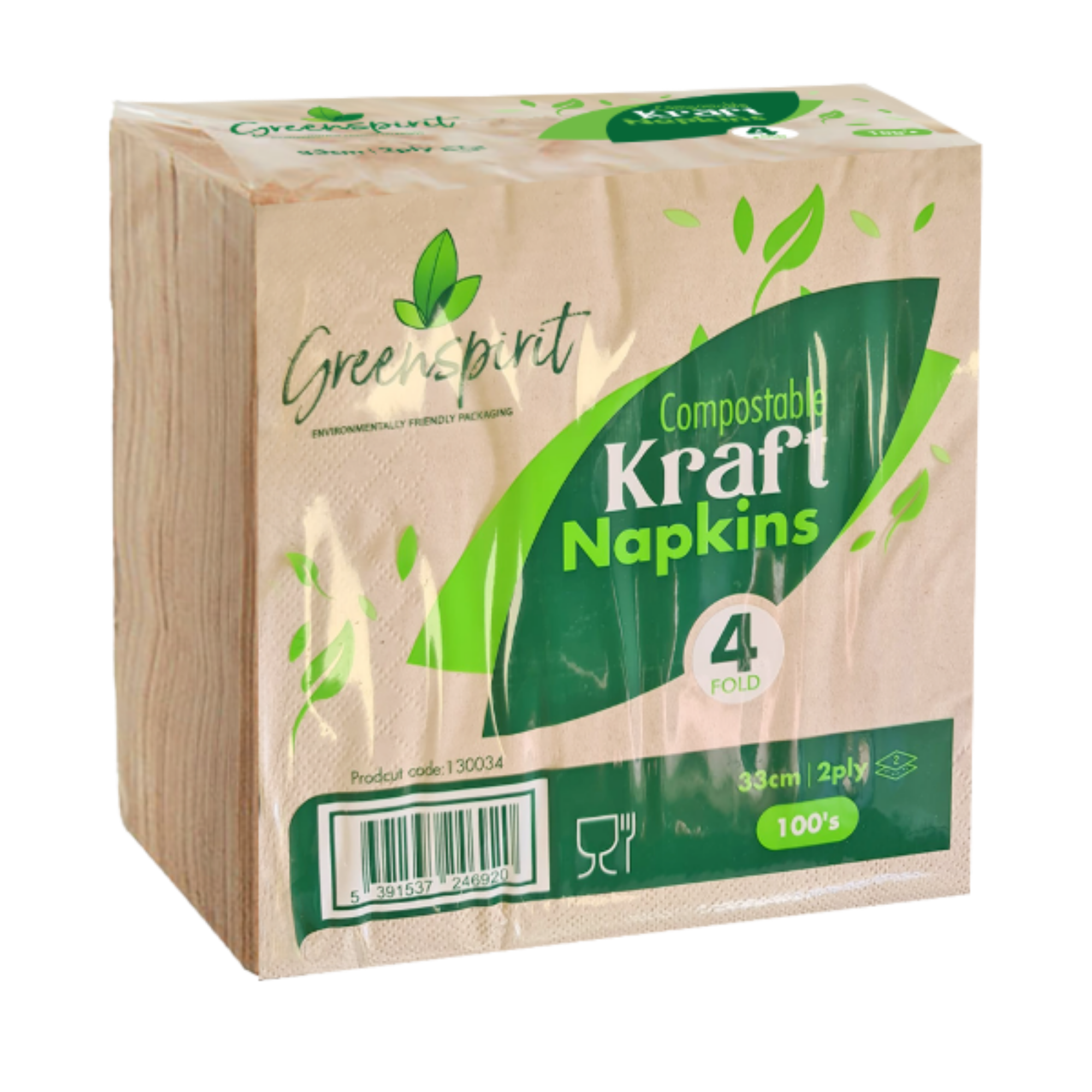 Picture of 33cm 2ply 4fold Compostable Kraft Napkins (20 x 100's) - 130034