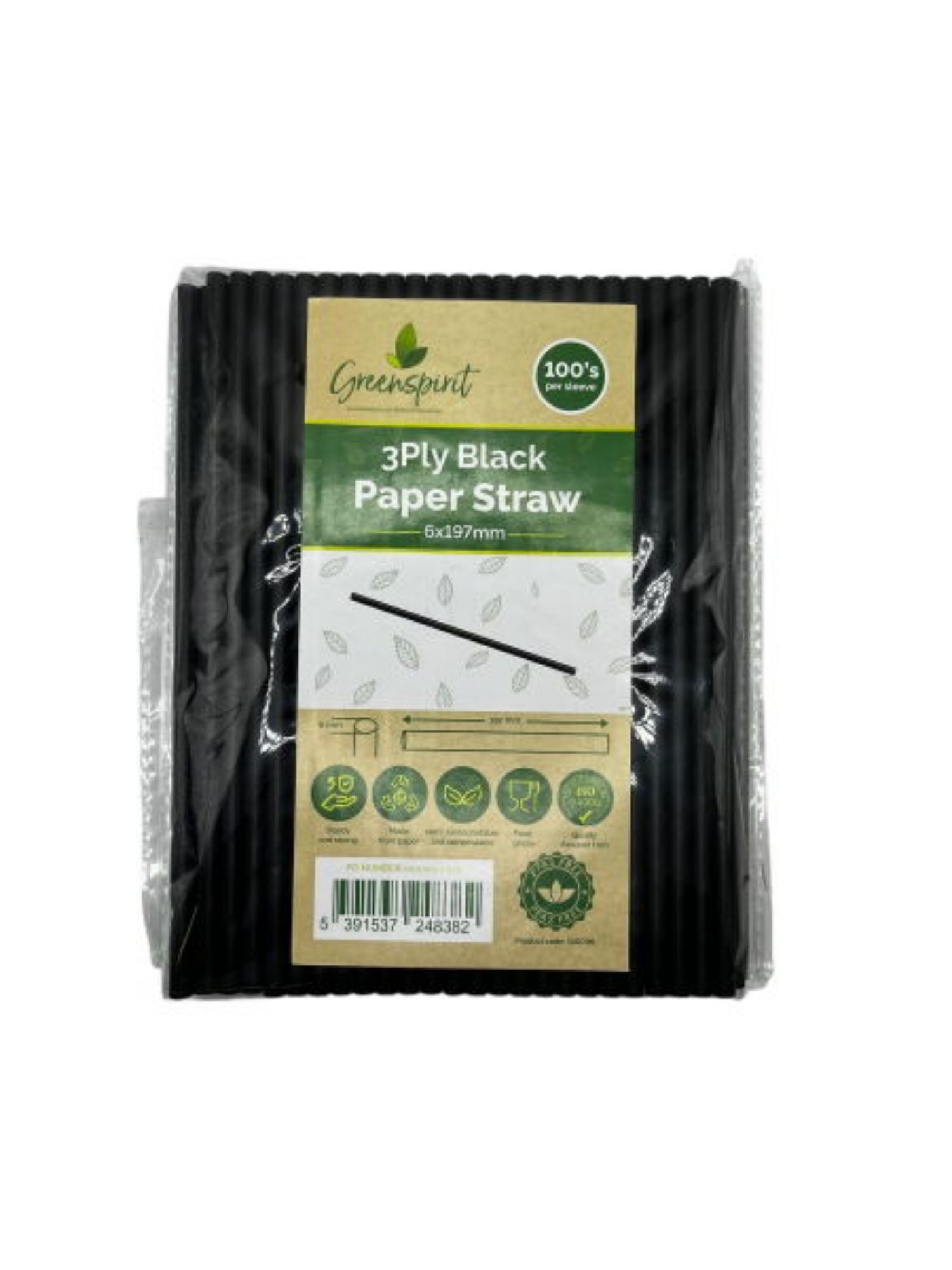 Picture of 6x197mm, 3ply, Greenspirit Paper Straws Black (50x100)