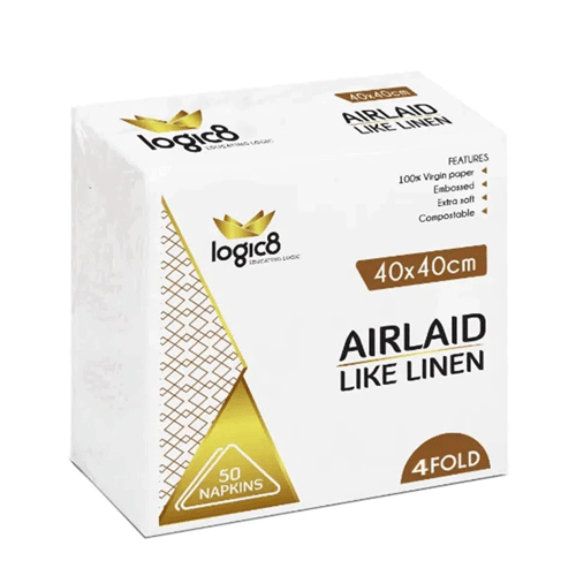 Picture of Logic8 40cm Airlaid 4fold white napkins (10x50`s) - 160038