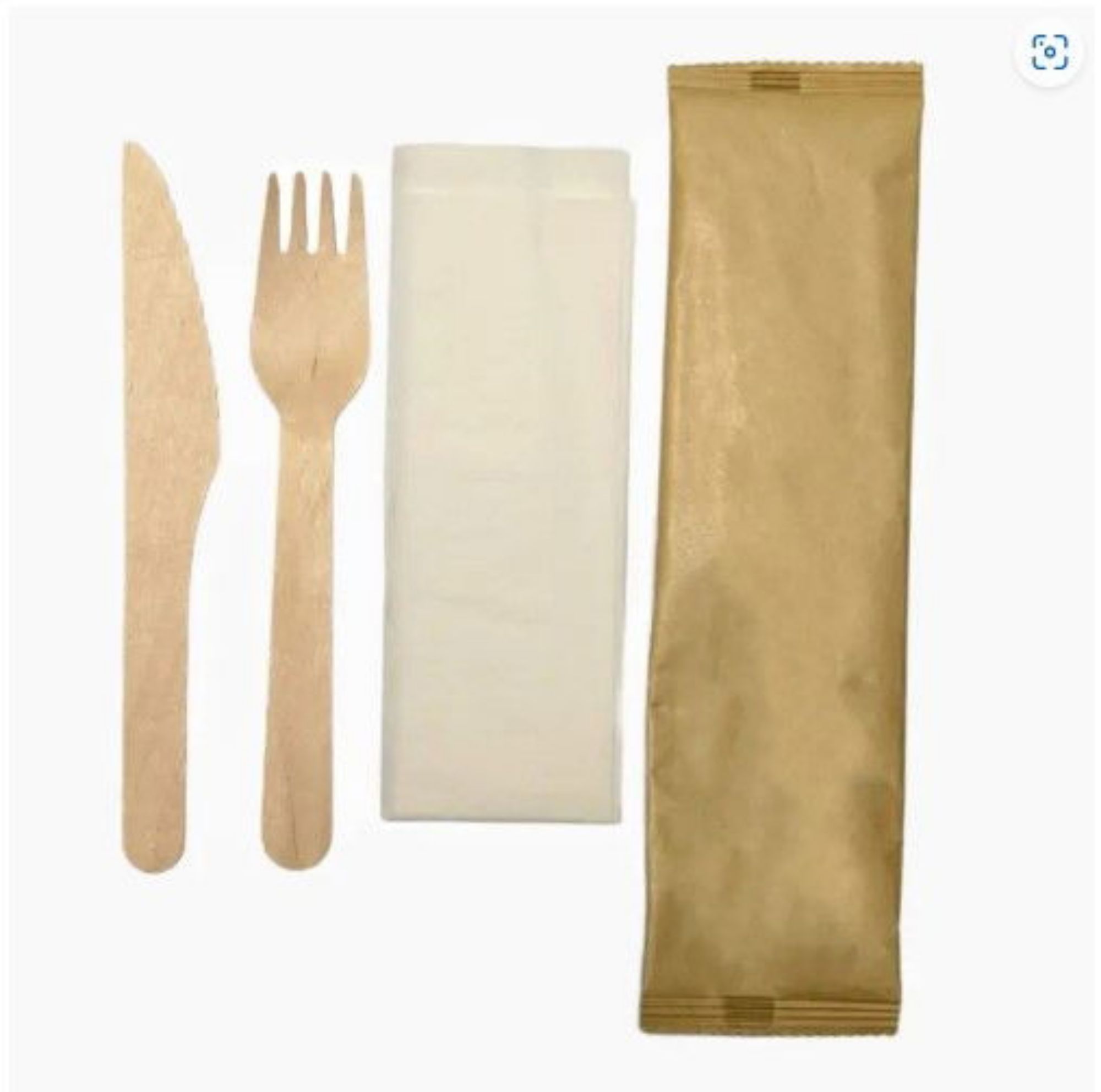 Picture of 3 in 1 Wooden Cutlery Set - Fork, Knife and Napkin (20x50's) - 140046