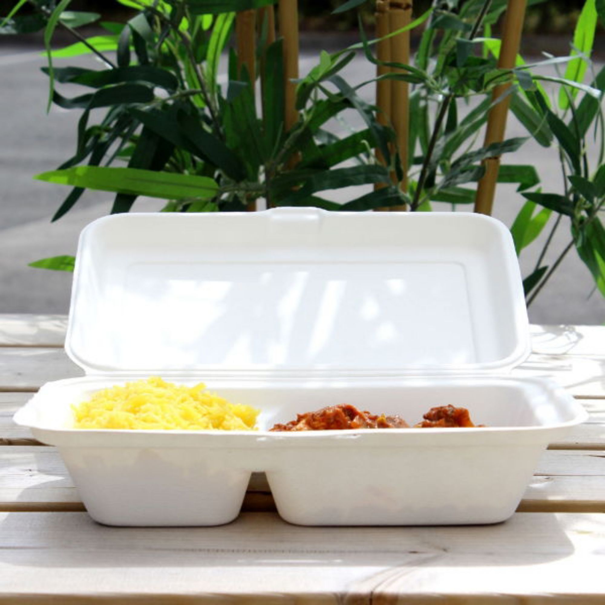 Picture of 9x6x2" - 2 Compartment Bagasse Meal Box (1000ml) (5x50)
