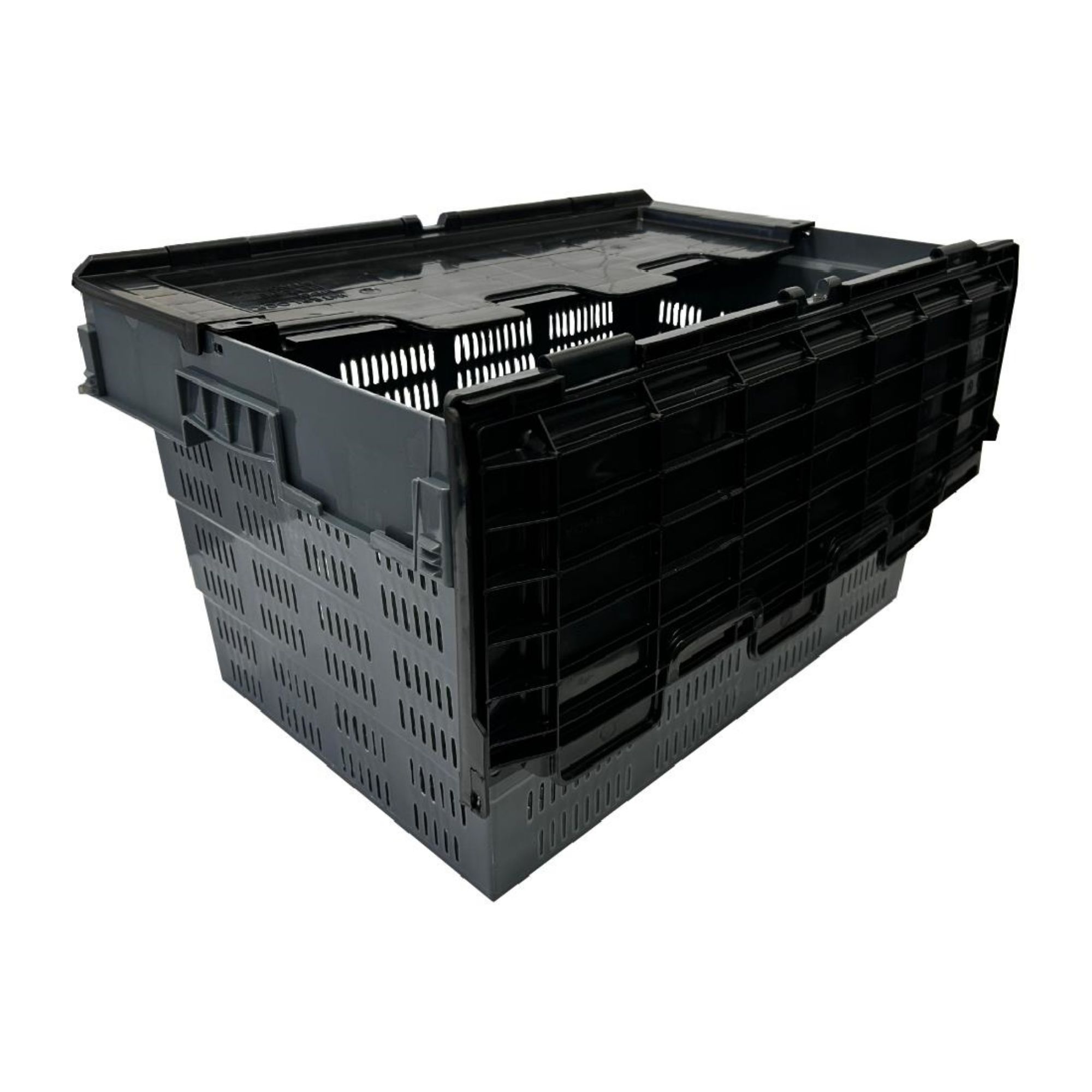 Picture of Vogue Perforated Plastic Transport Storage Crate with Attached Lid 600x400x320mm - DX996