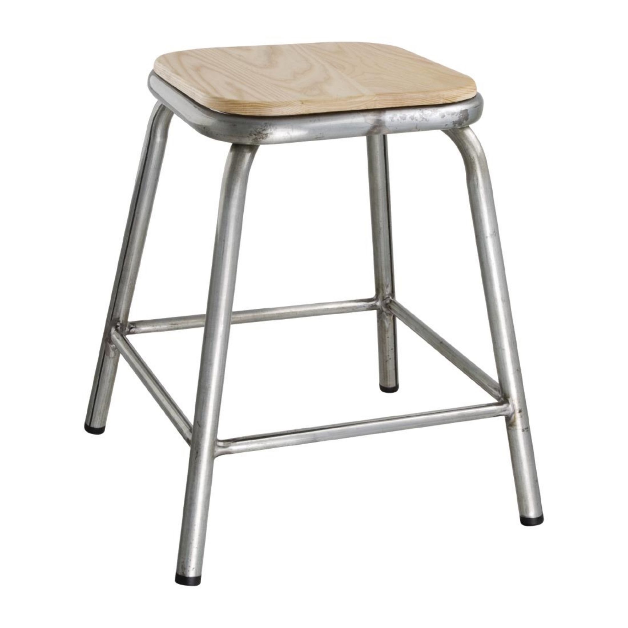 Picture of Bolero Galvanised Steel Low Stools with Wooden Seatpad (4 pack) - DE478