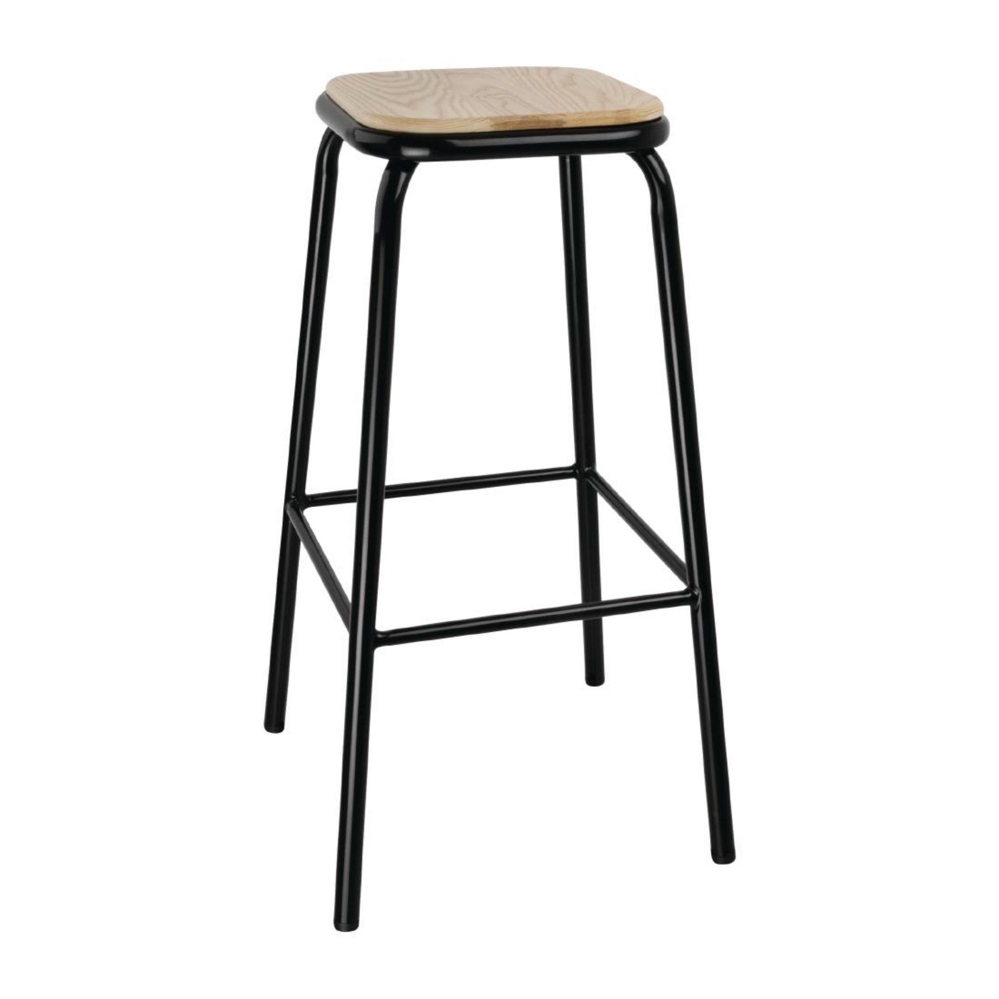 Picture of Bolero Cantina High Stools with Wooden Seat Pad Black (4 pack) - DE482