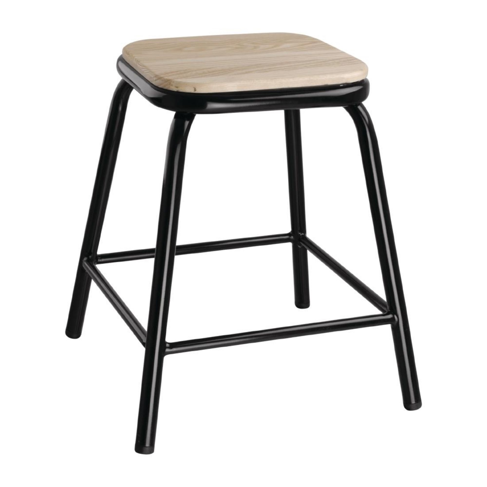 Picture of Bolero Cantina Low Stools with Wooden Seat Pad Black (4 pack) - DE481