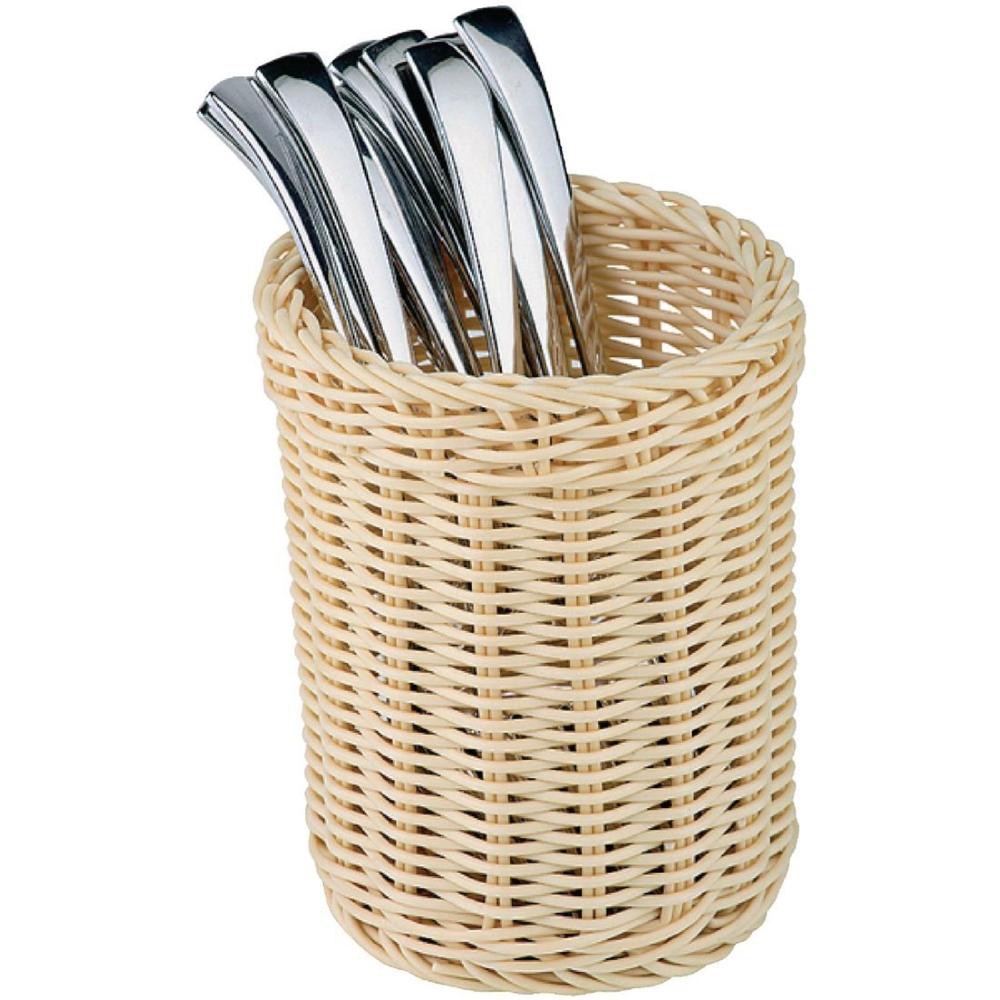 Picture of APS Polypropylene Round Rattan Cutlery Basket 125mm - CF300