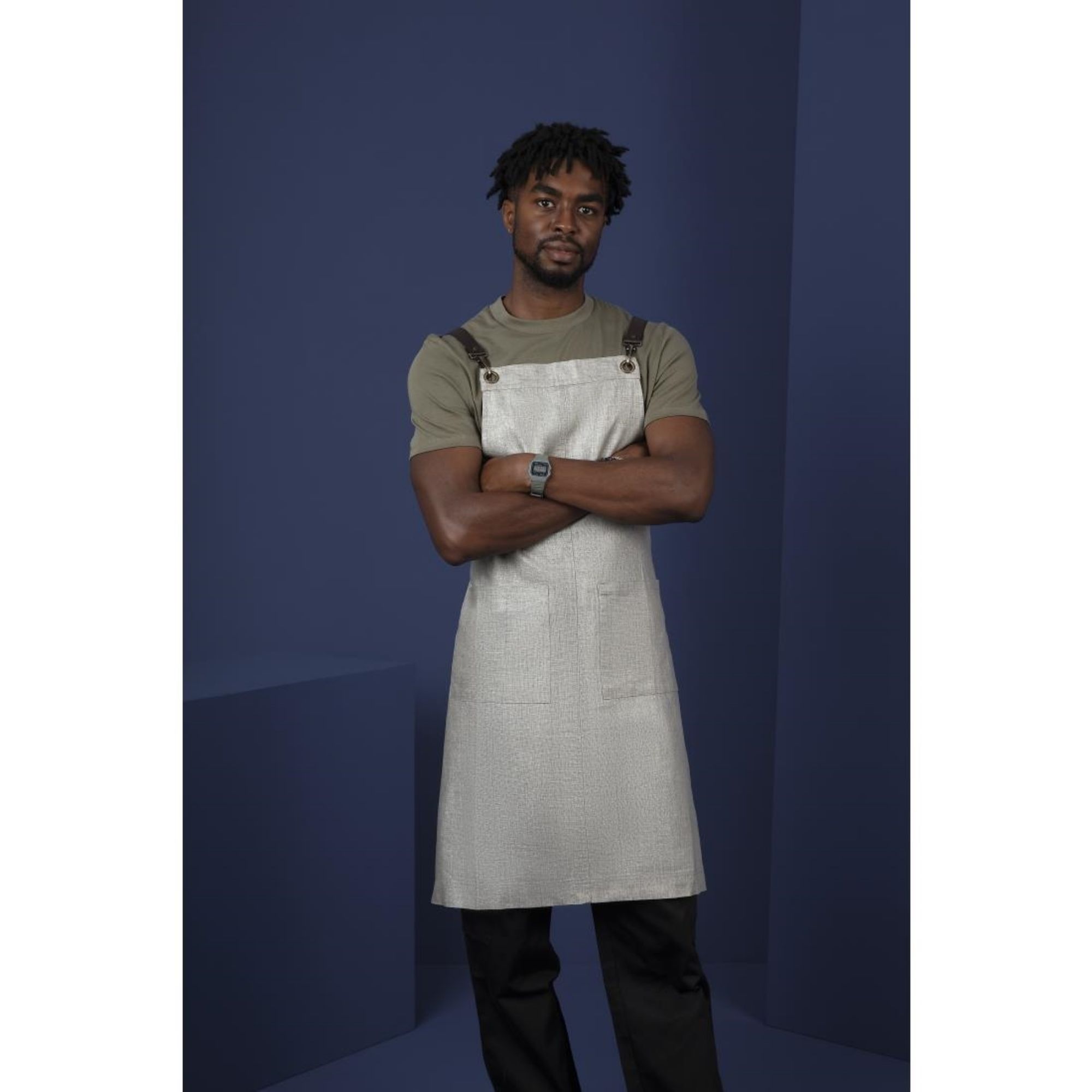 Picture of Southside Linen Blend Bib Apron Grey