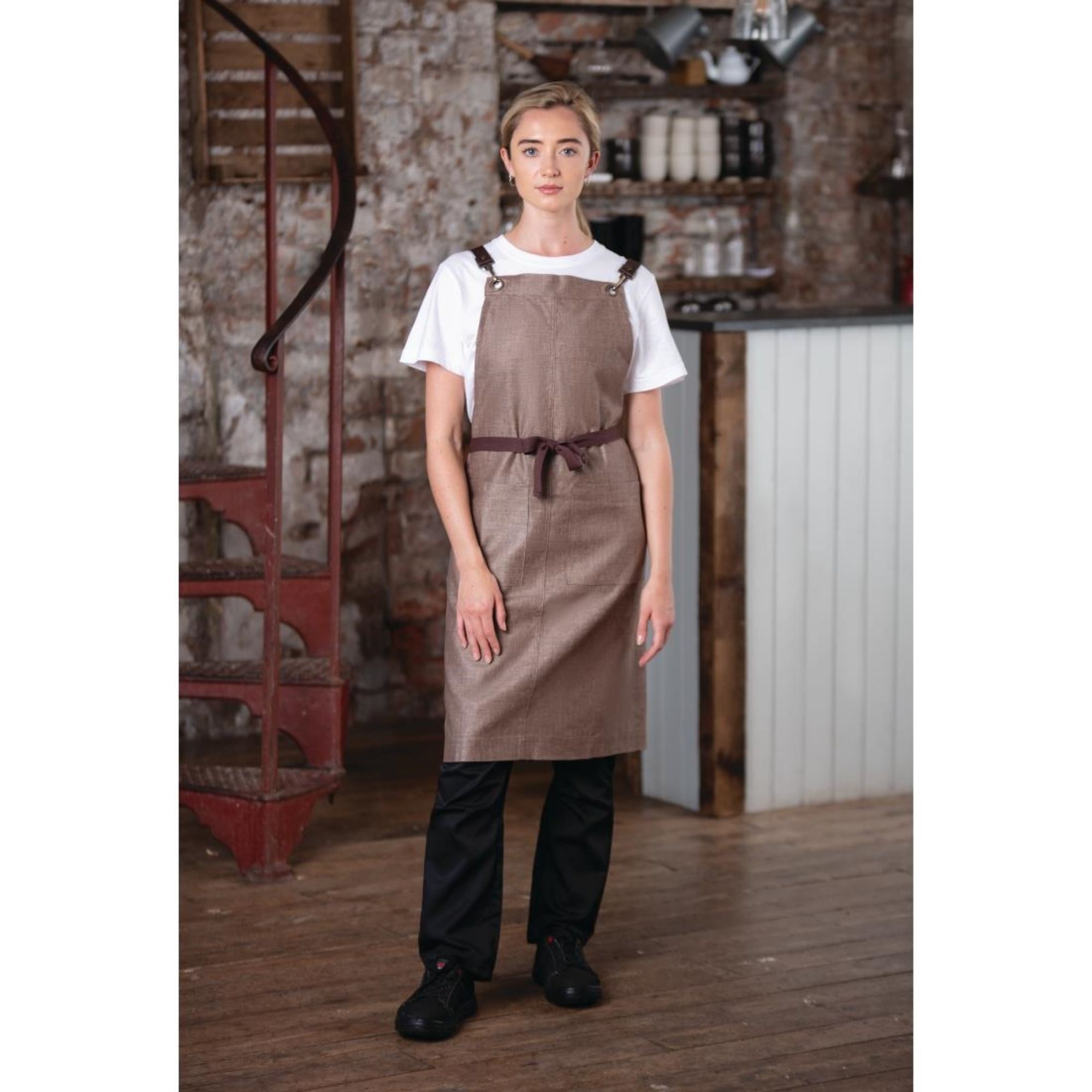 Picture of Southside Linen Blend Bib Apron Chocolate - BB692