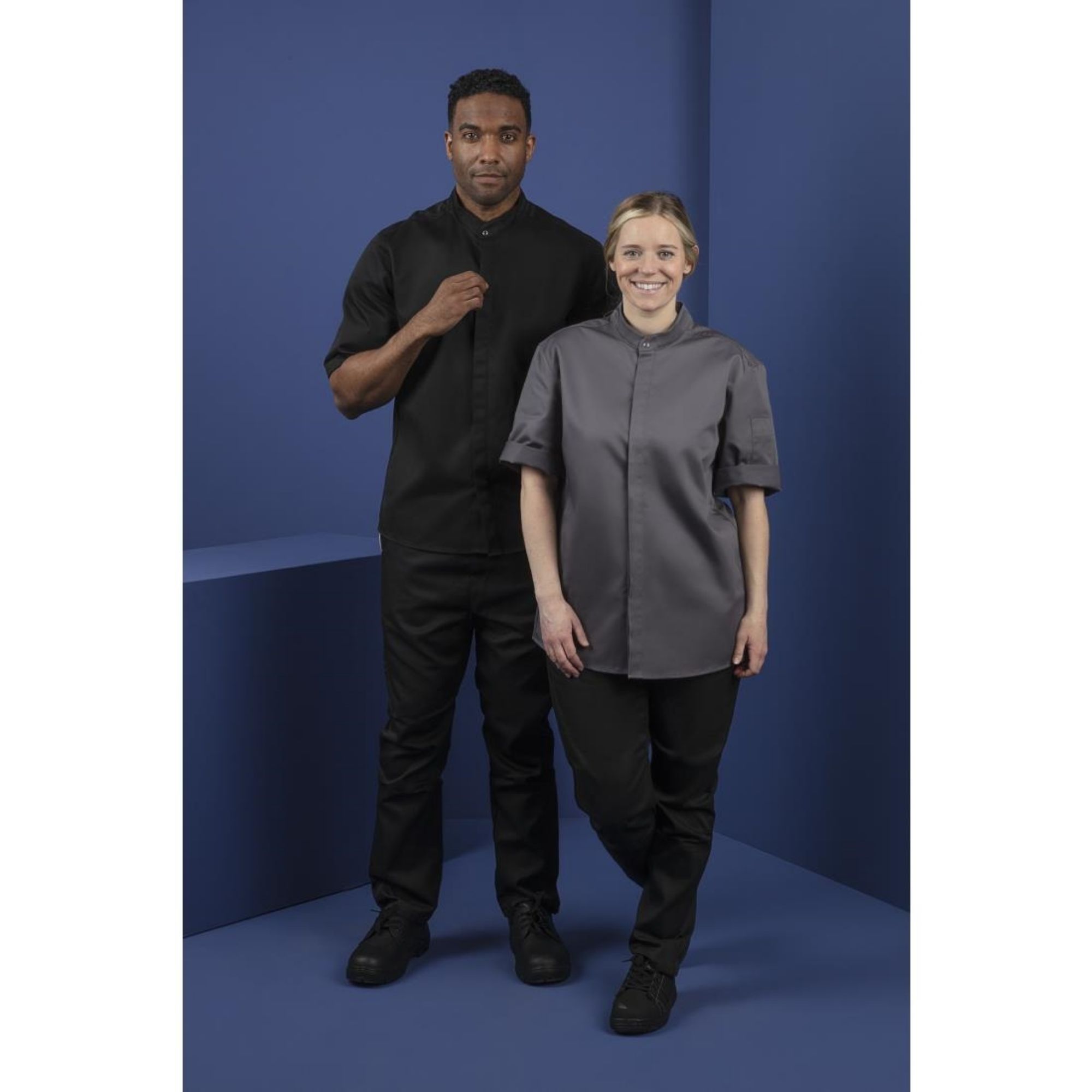 Picture of Southside Band Collar Chef Jacket Charcoal S