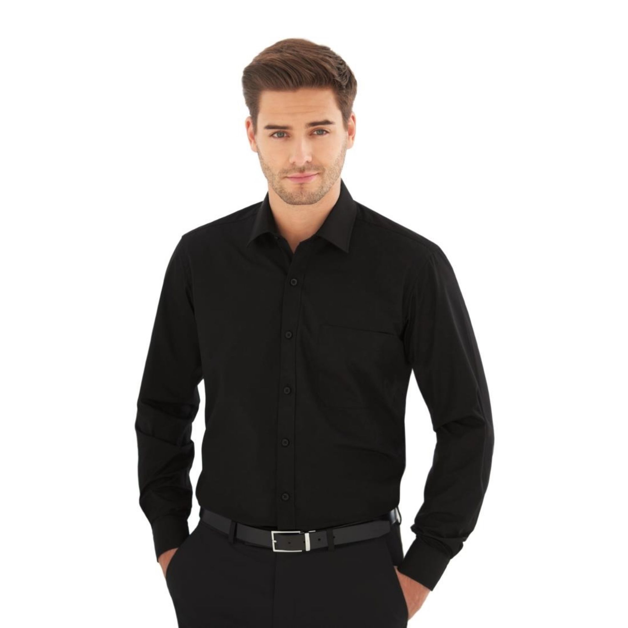 Picture of Brook Taverner Mens Long Sleeve Black Rapino Shirt - Collar 16" - BB710-16