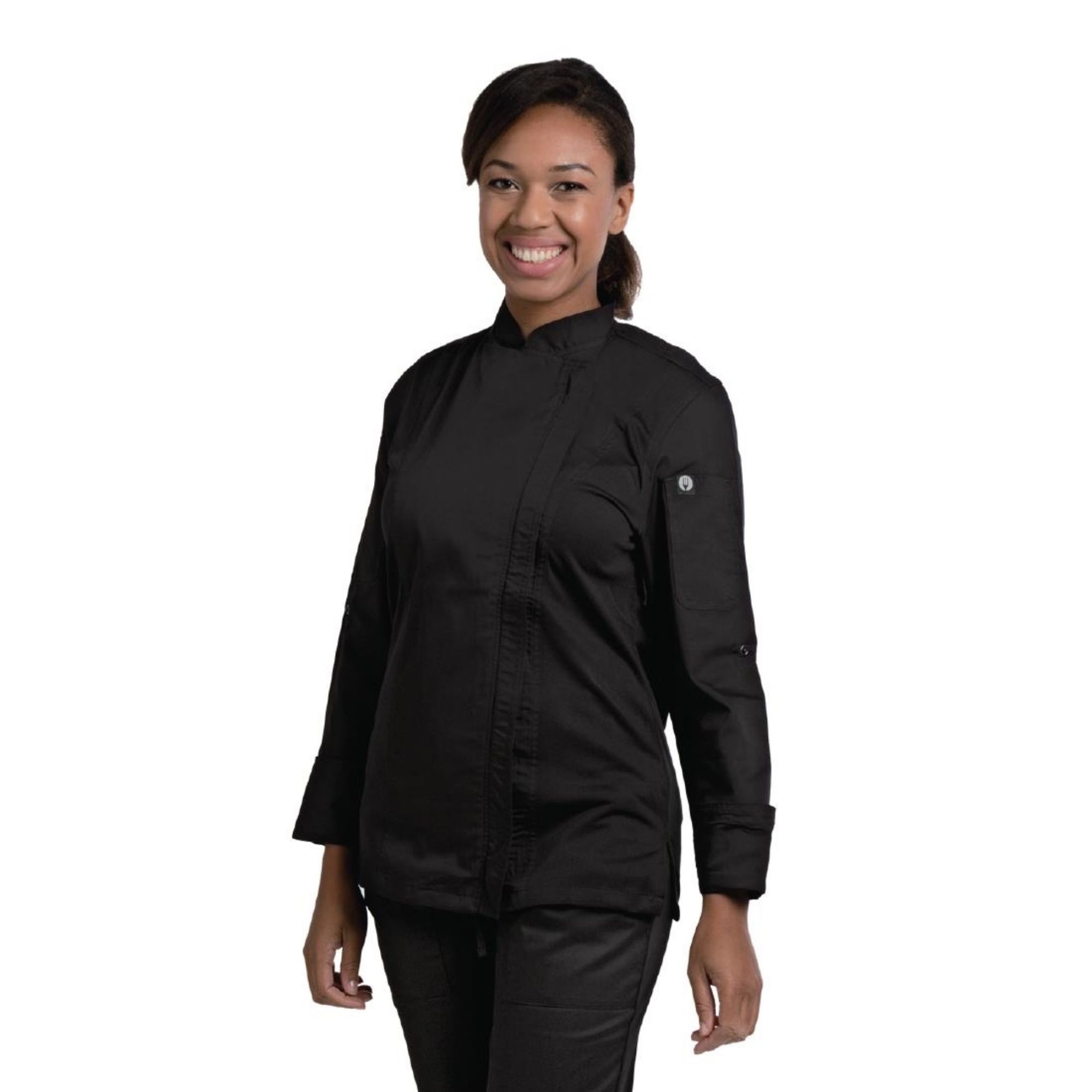 Picture of Chef Works Hartford Lightweight Zip Womens Chef Jacket Black L - BB090-L