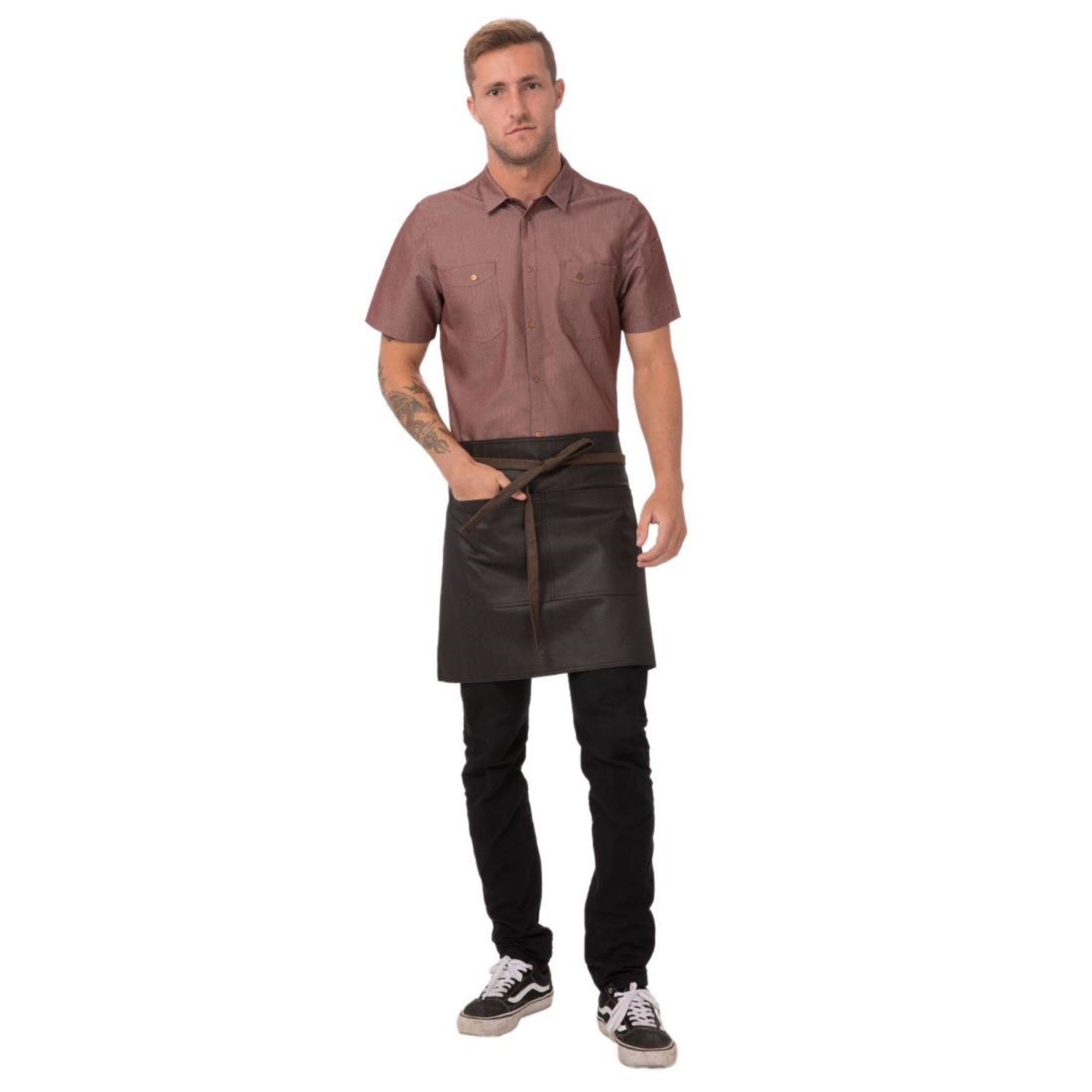 Picture of Chef Works Urban Wet Look Boulder Half Bistro Apron Brown Black - BB035