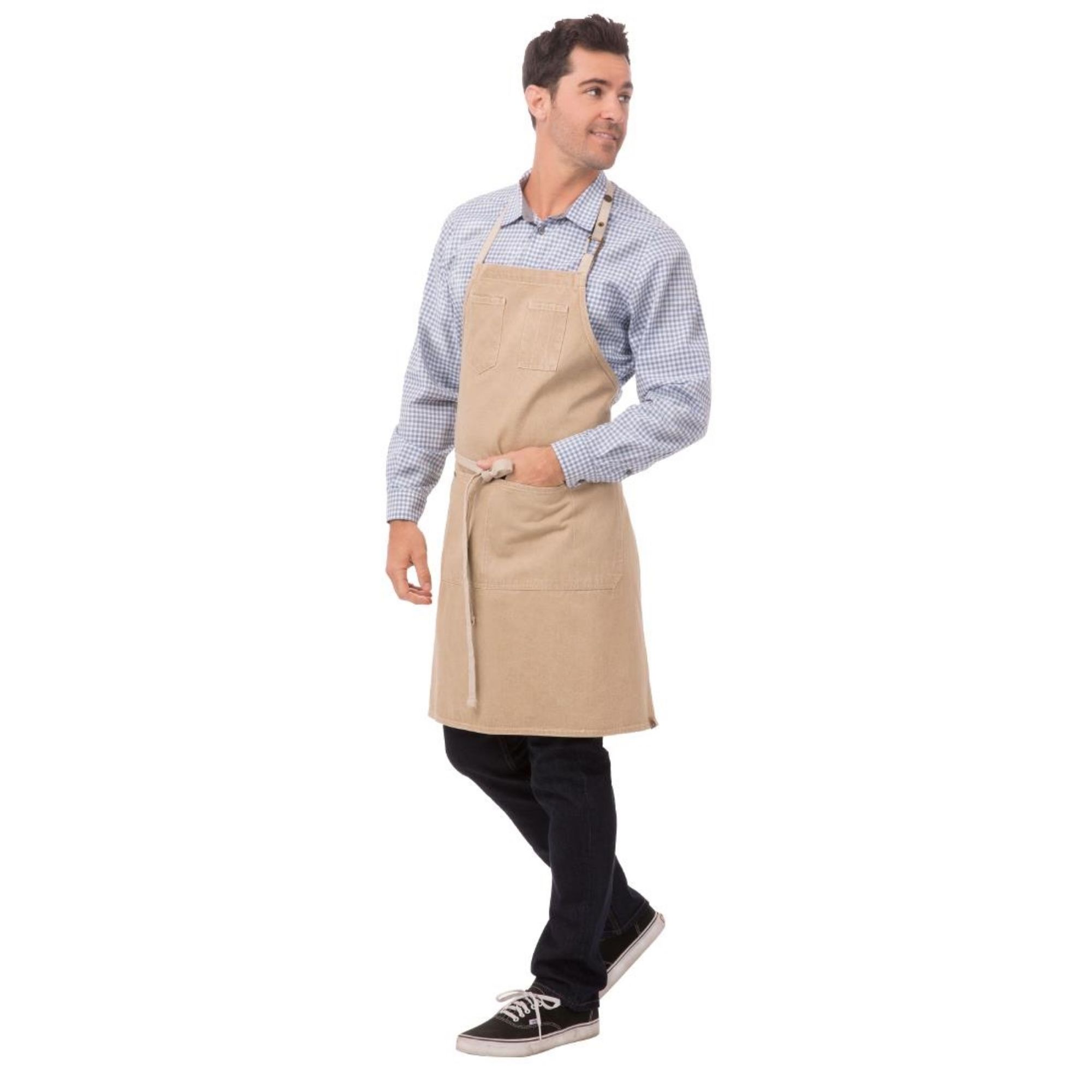 Picture of Chef Works Urban Austin Denim Bib Apron Natural - BB007