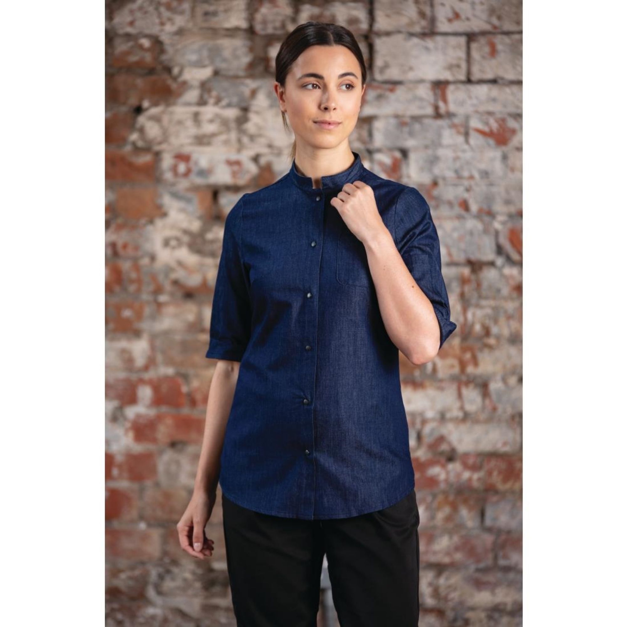 Picture of Southside NY Queens Womens Denim Lightweight Chefs Shirt M - BA003-M