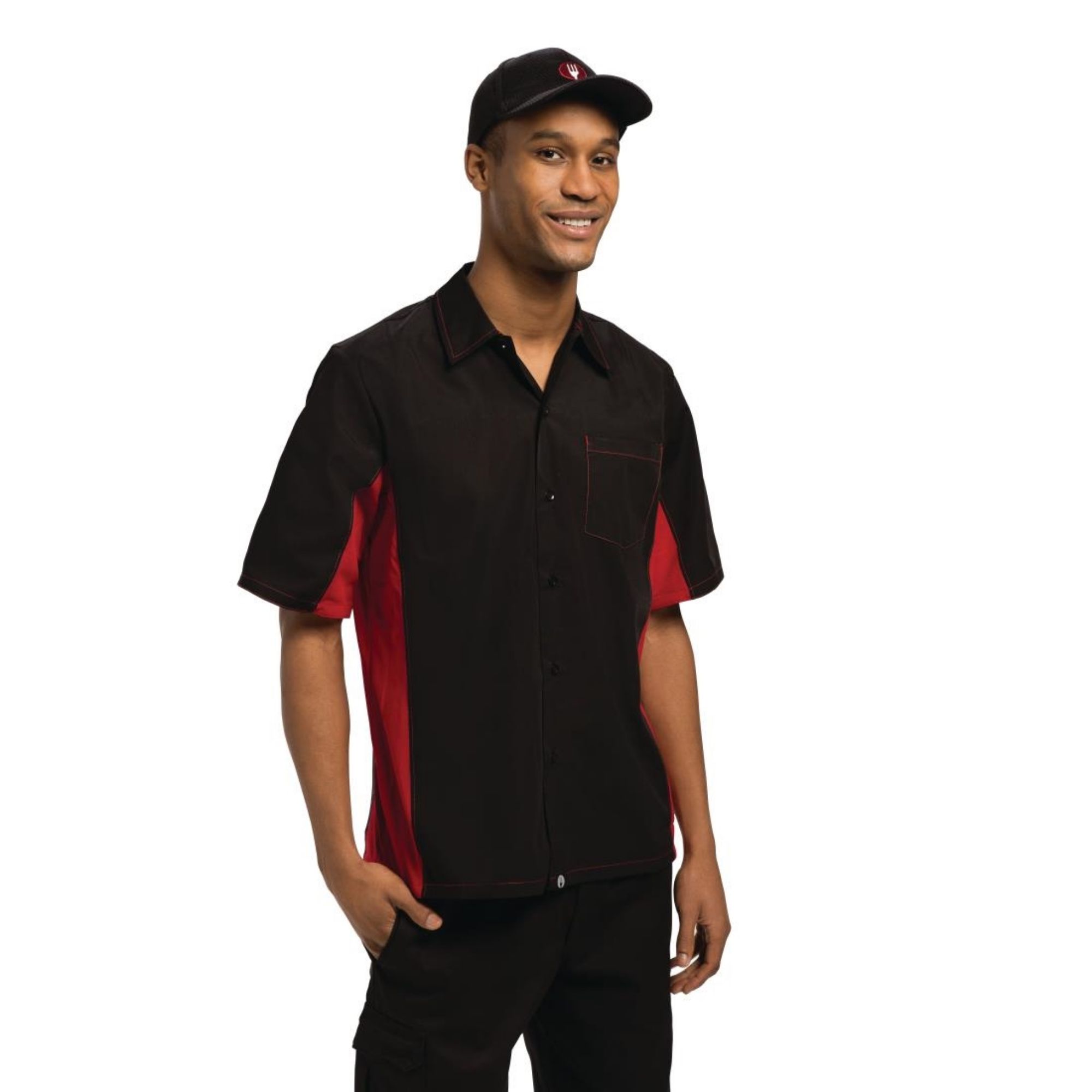 Picture of Chef Works Unisex Contrast Shirt Black & Red S - A952-S