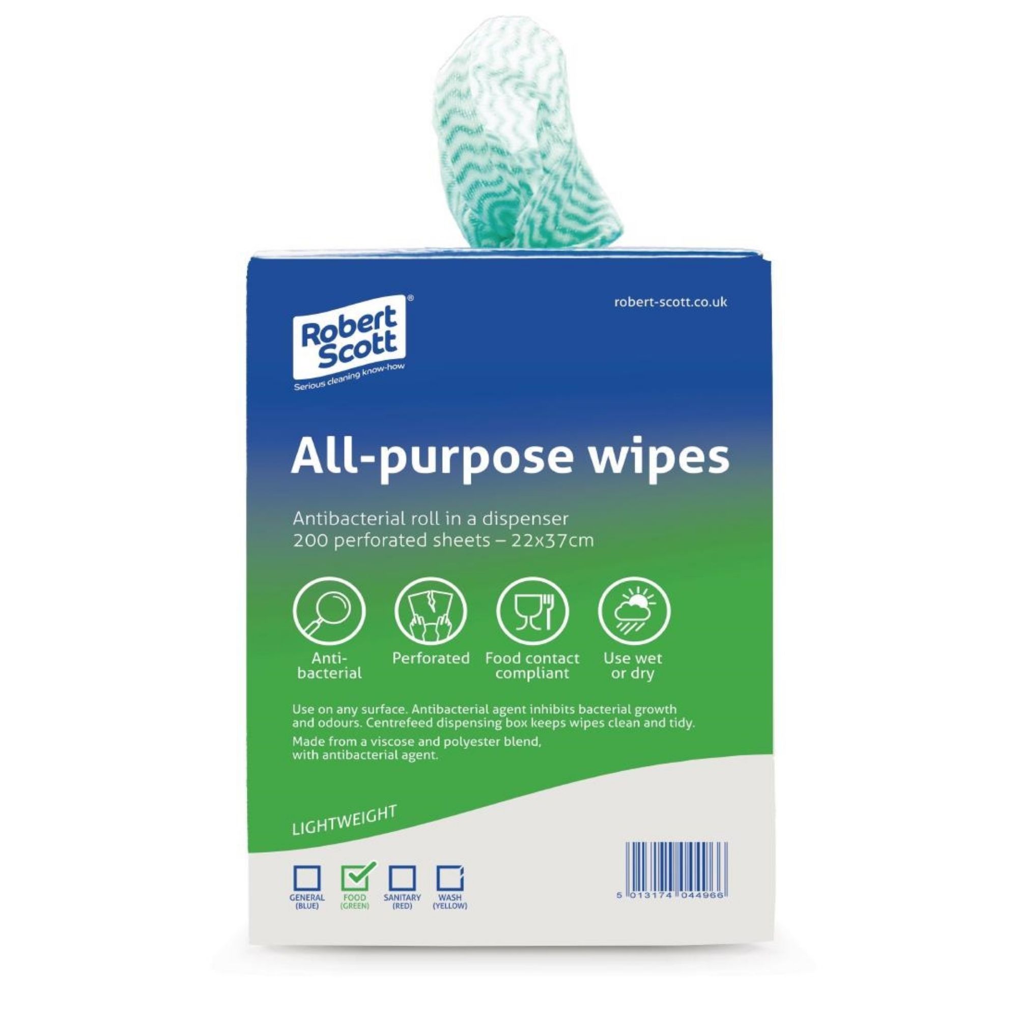 Picture of Robert Scott All-Purpose Antibacterial Cleaning Cloths Green (200 pack) - DF160