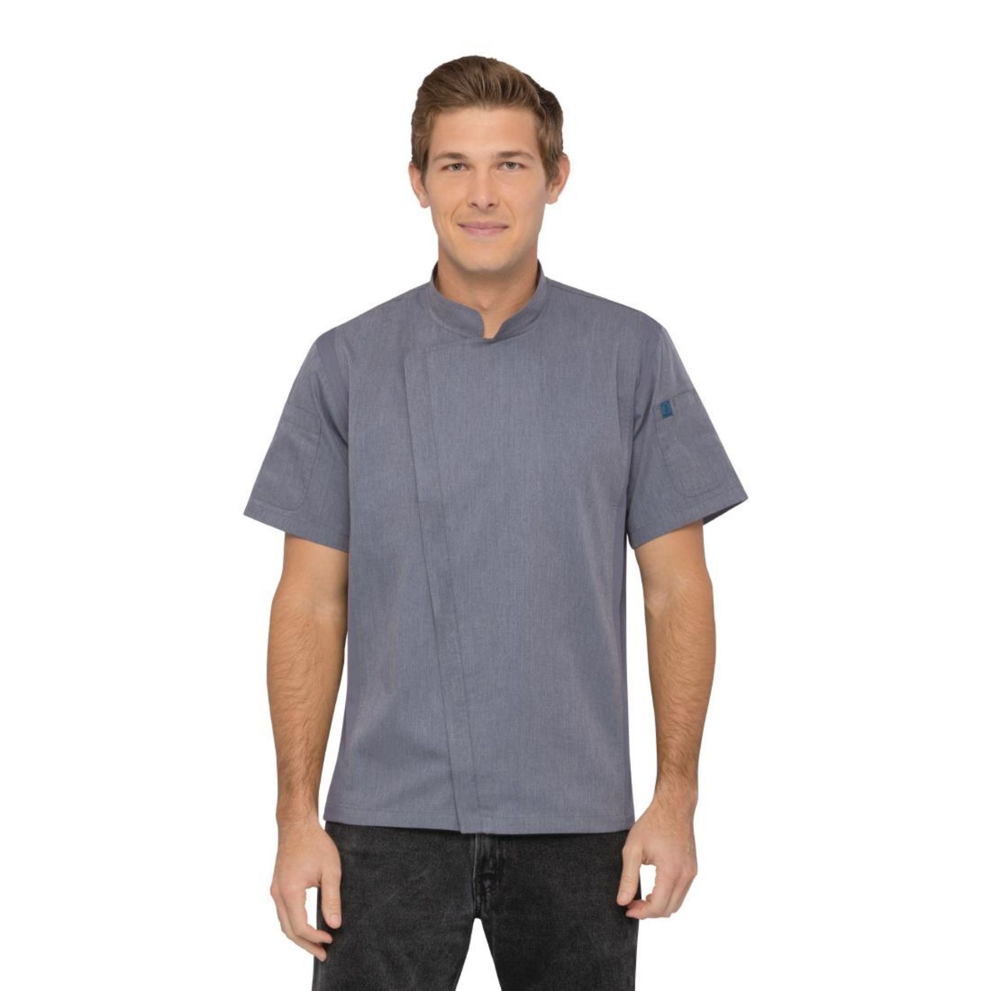 Picture of Chef Works Unisex Springfield Lightweight Short Sleeve Zipper Coat Ink Blue Size L