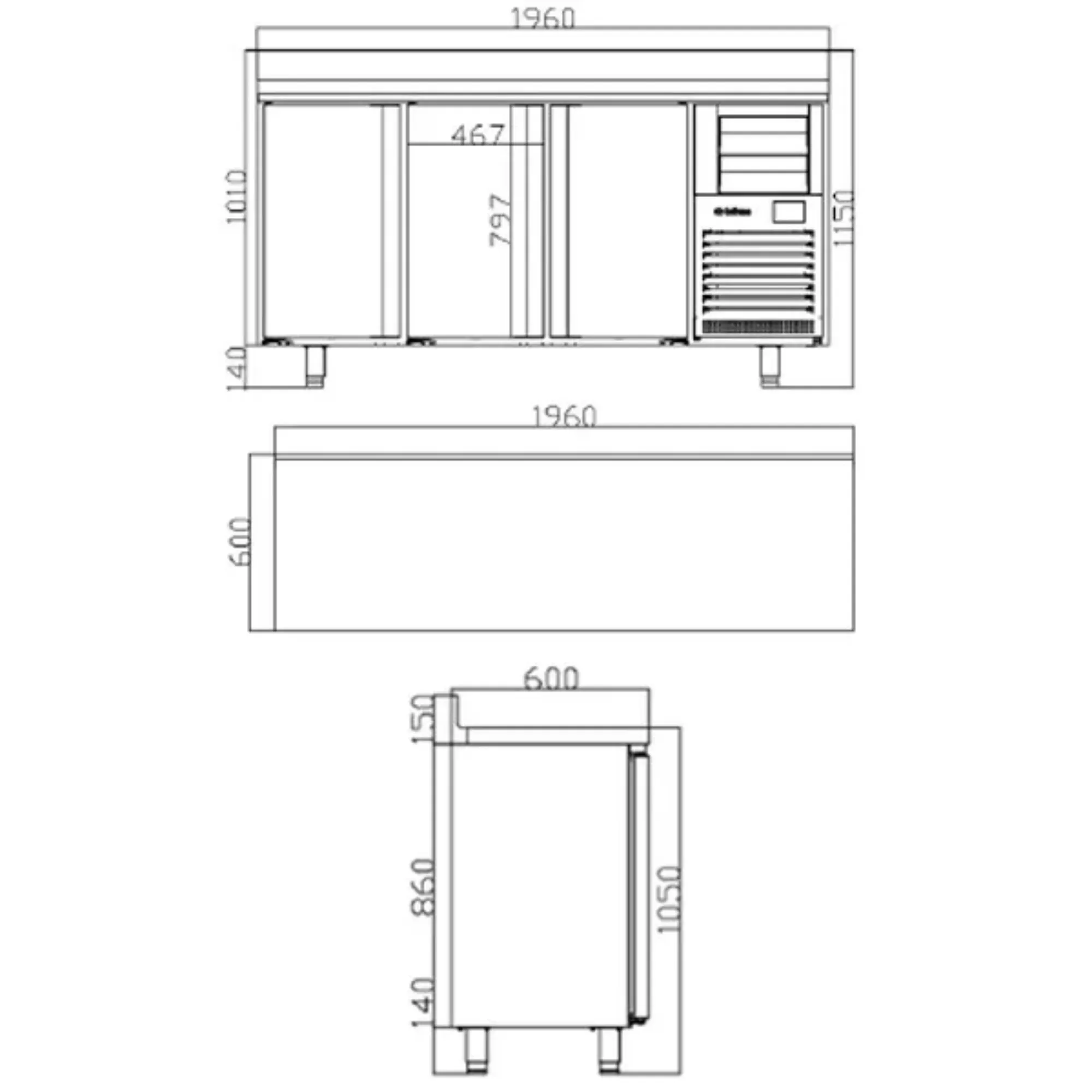 Picture of Infrico 3 Door Tall Back Bar Counter With Upstand 510L