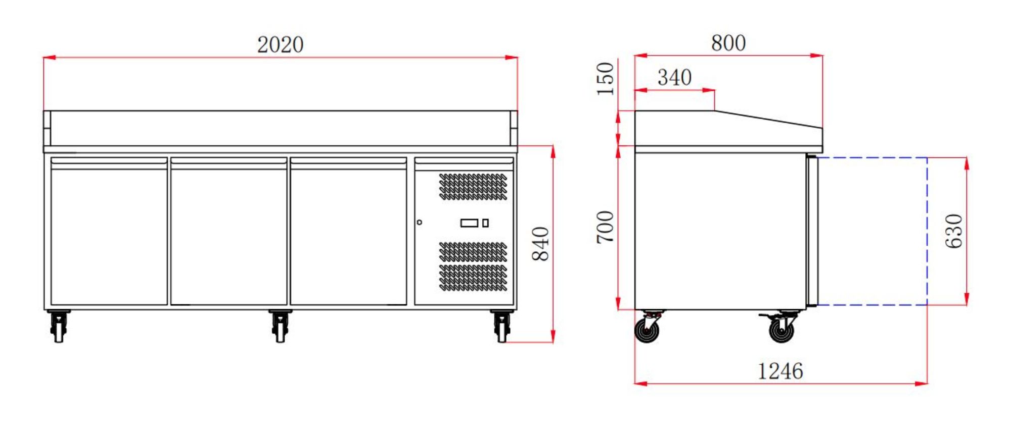 Picture of PIZZA COUNTER 3 DOORS  WITH WHEELS