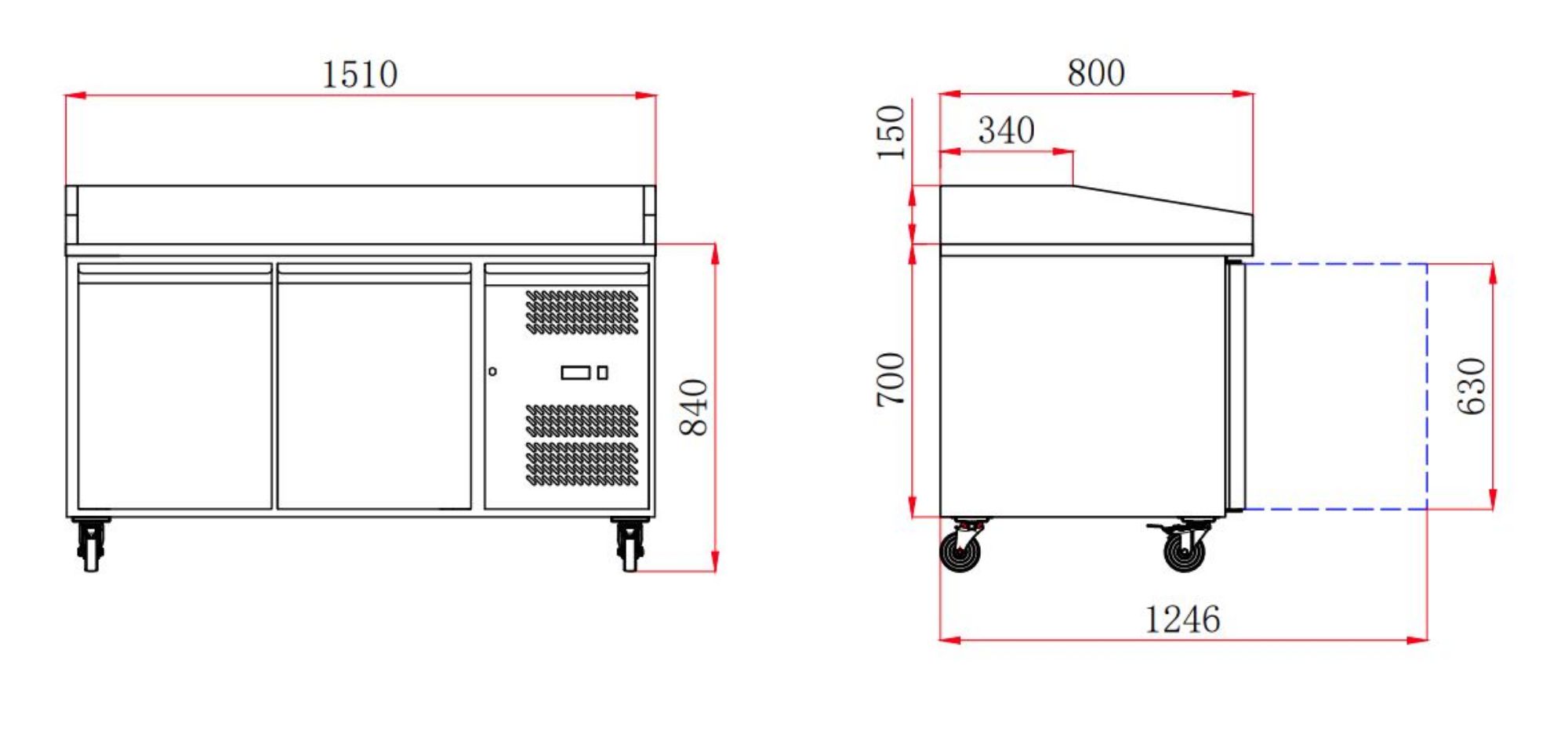 Picture of PIZZA COUNTER 2 DOORS  WITH WHEELS